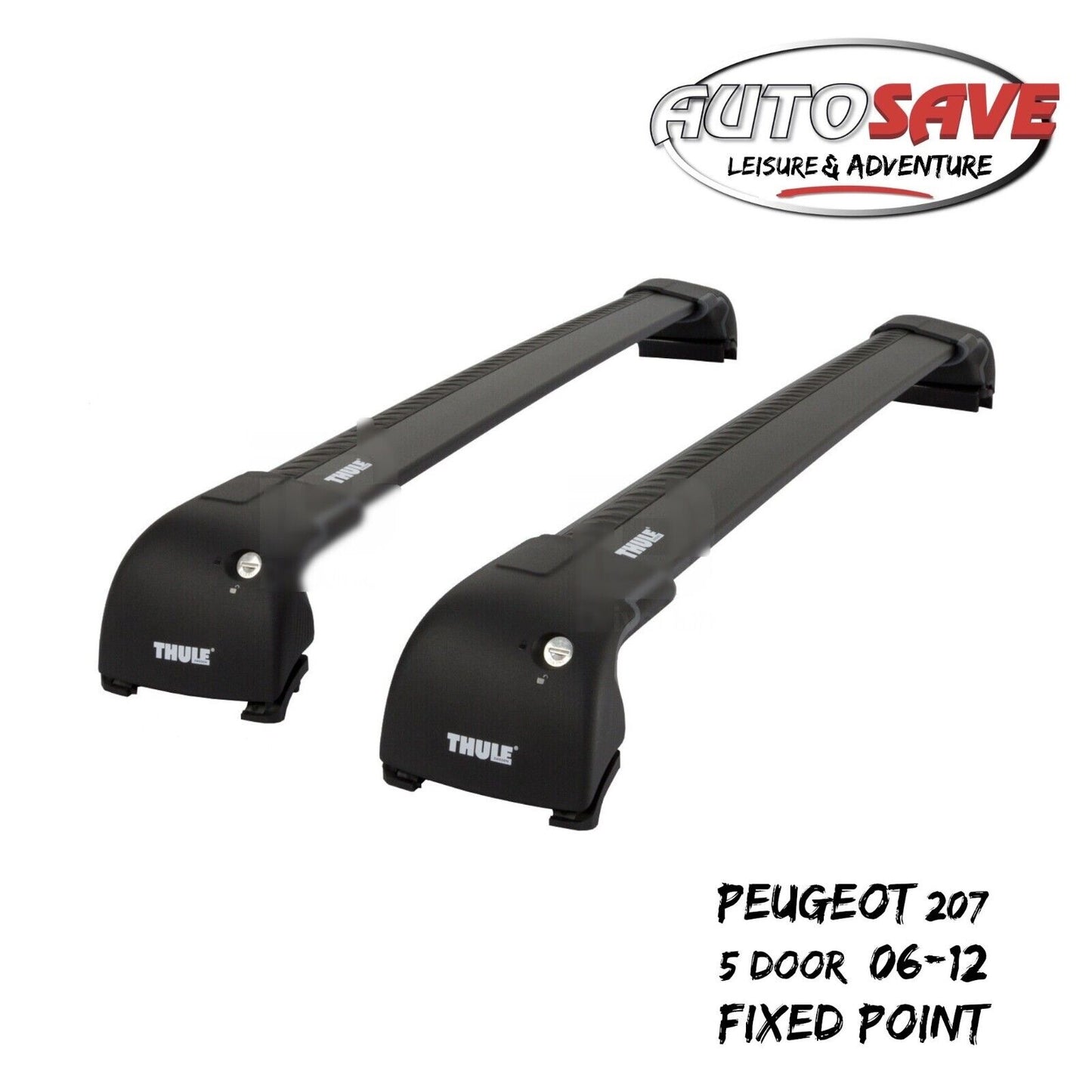 Thule WingBar Edge Black Roof Bars Peugeot 207 5 Door 06-12 Fixed Point Aero
