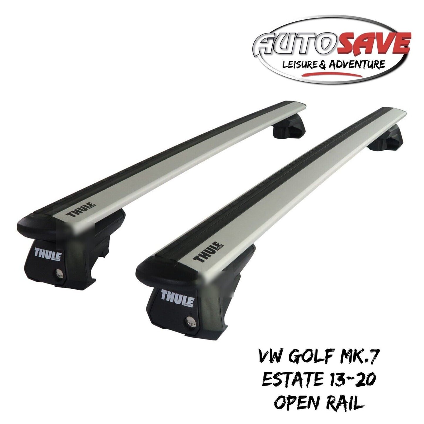 Thule Alu WingBar Evo Silver Roof Bars fit VW Golf Mk.7 Estate 13-20 Open Rail