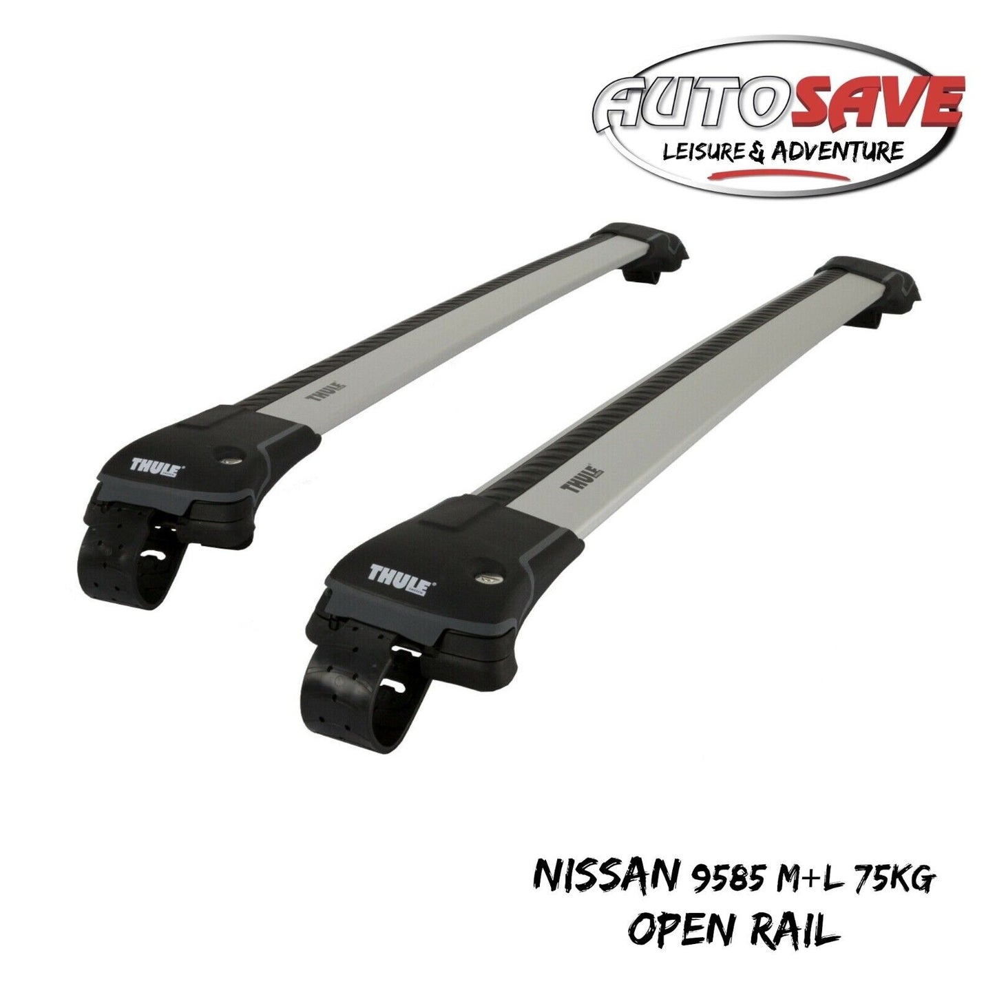 THULE - 9585 M+L WingBar Edge Black Car Roof Bars 75 kg Open Rails Lockable Pair