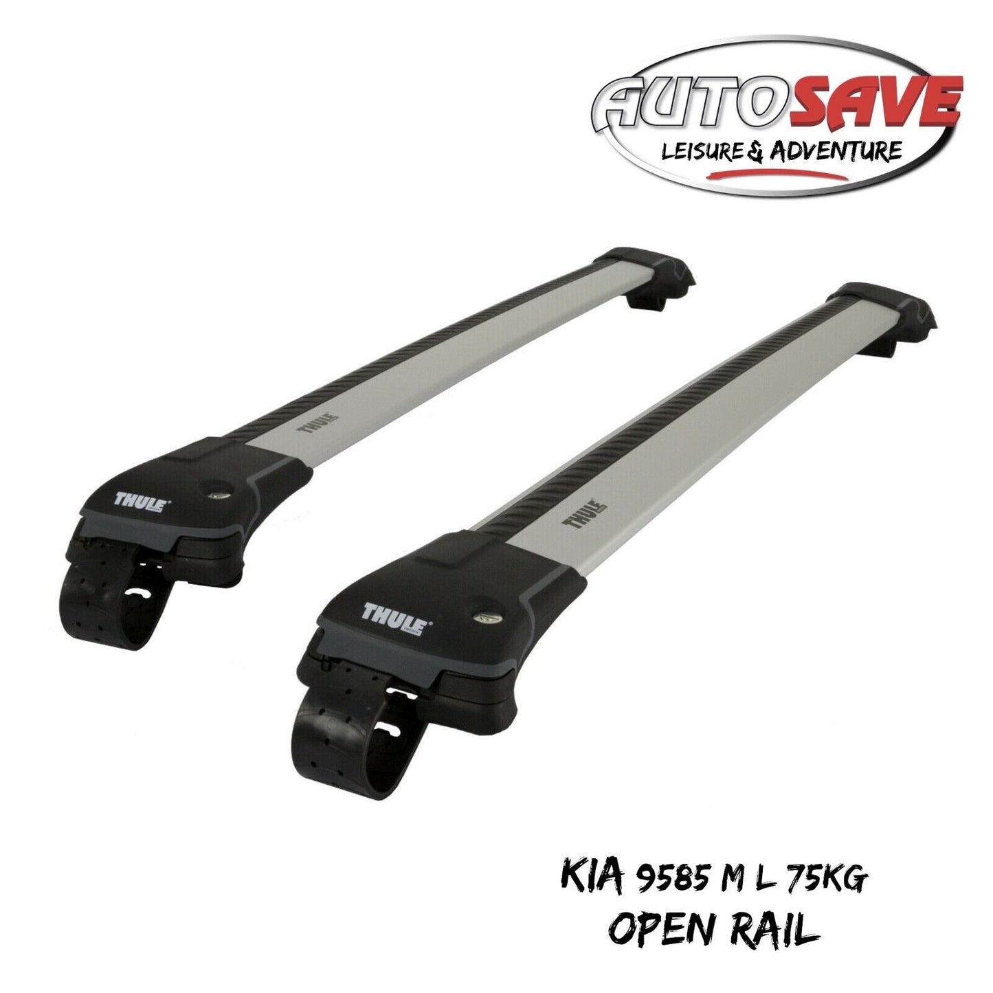 THULE - 9585 M+L WingBar Edge Black Car Roof Bars 75 kg Open Rails Lockable Pair