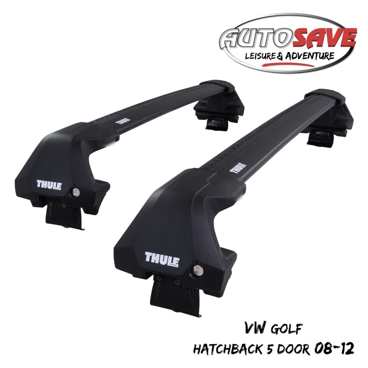 Thule WingBar Edge Black Roof Bars Set to fit VW Golf Hatchback 5 Door 08-12