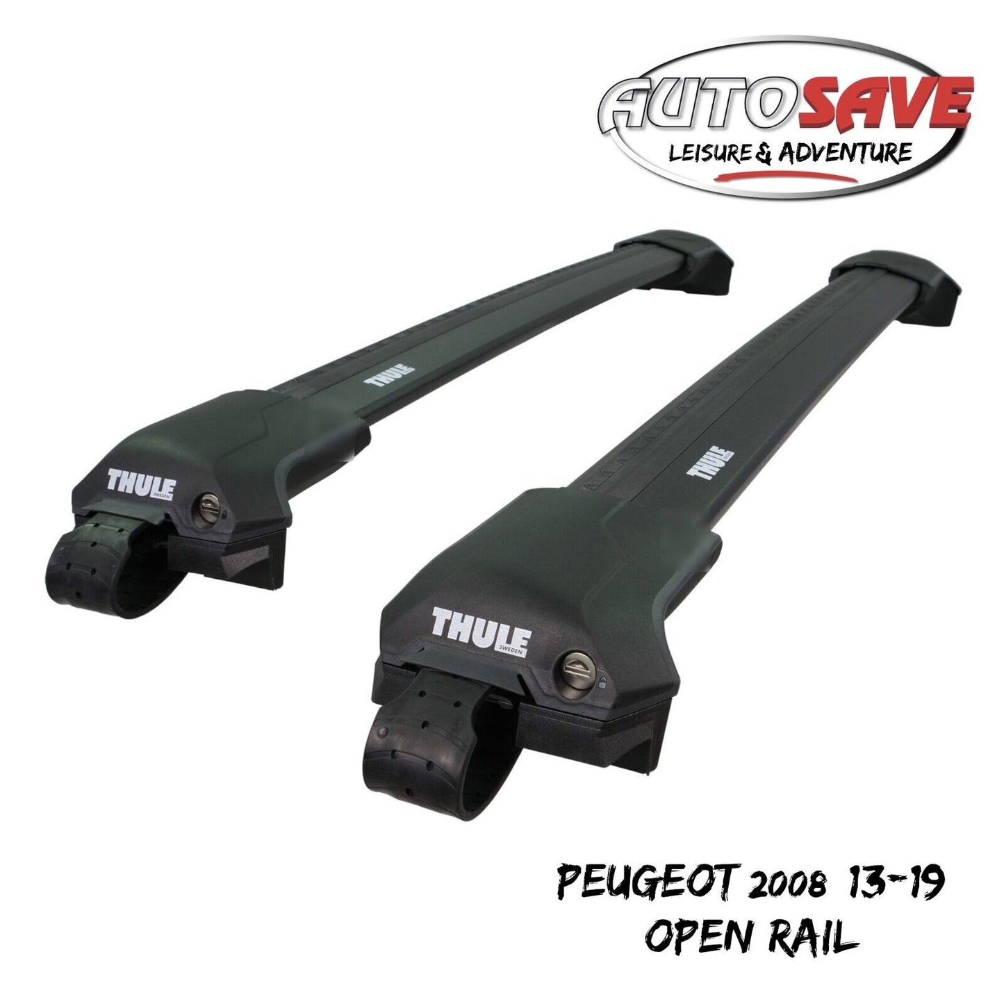 Thule WingBar Edge Black Roof Bars Peugeot 2008 13-19 Open Rails Aluminium Aero