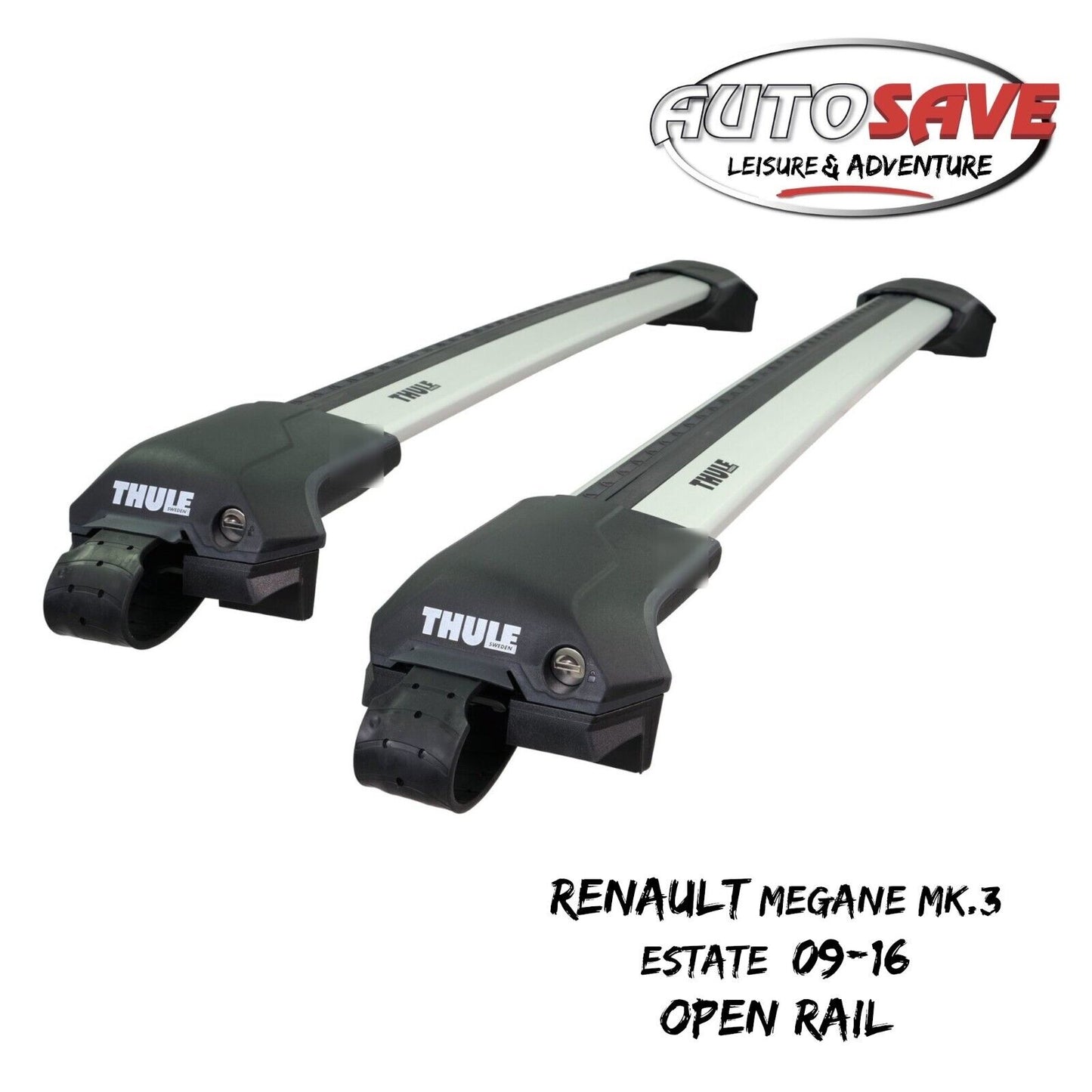 Thule WingBar Edge Silver Roof Bars Renault Megane Mk.3 Estate 09-16 Open Rails