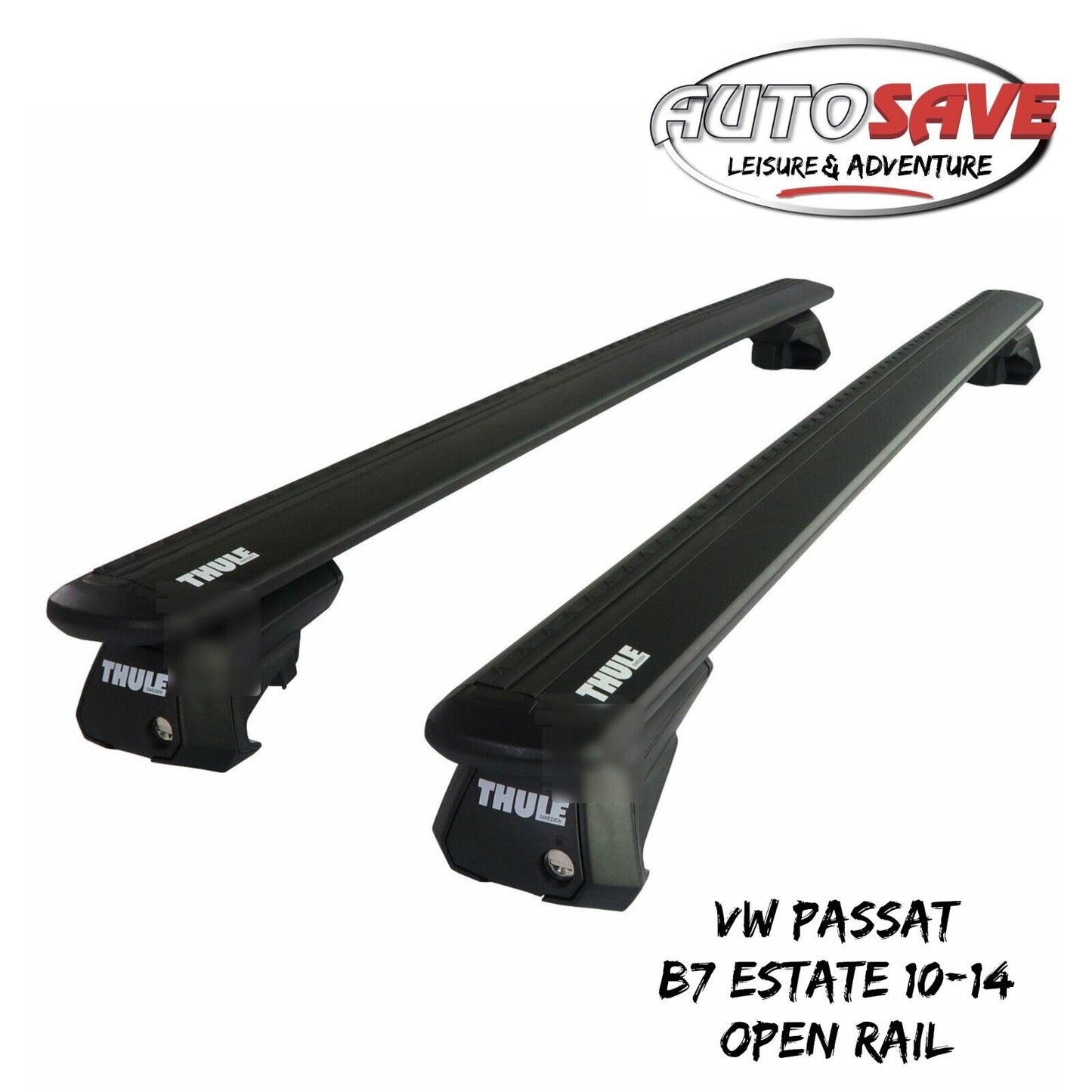 Thule Alu WingBar Evo Black Roof Bars to fit VW Passat B7 Estate 10-14 Open Rail