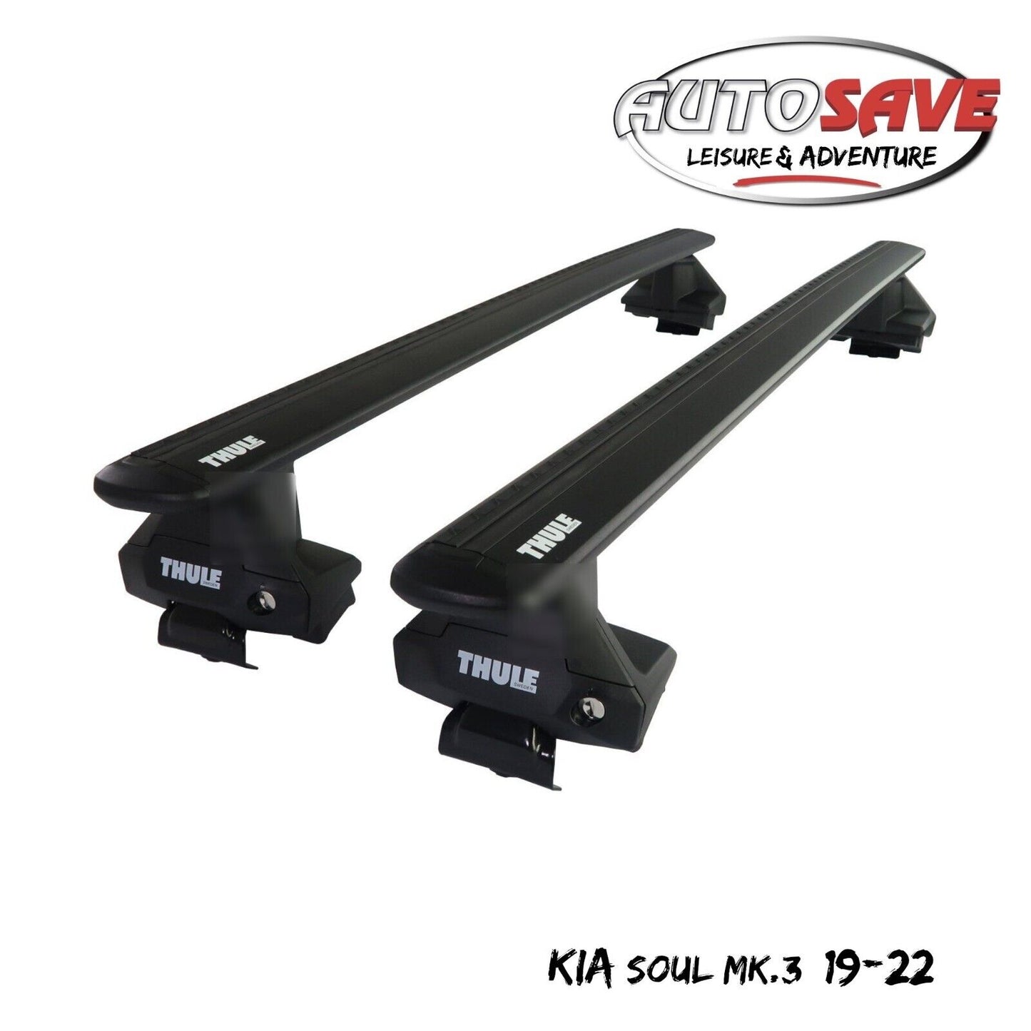 Thule Aluminium WingBar Evo Black Roof Bar Set fits Kia Soul Mk.3 19-22 Lockable