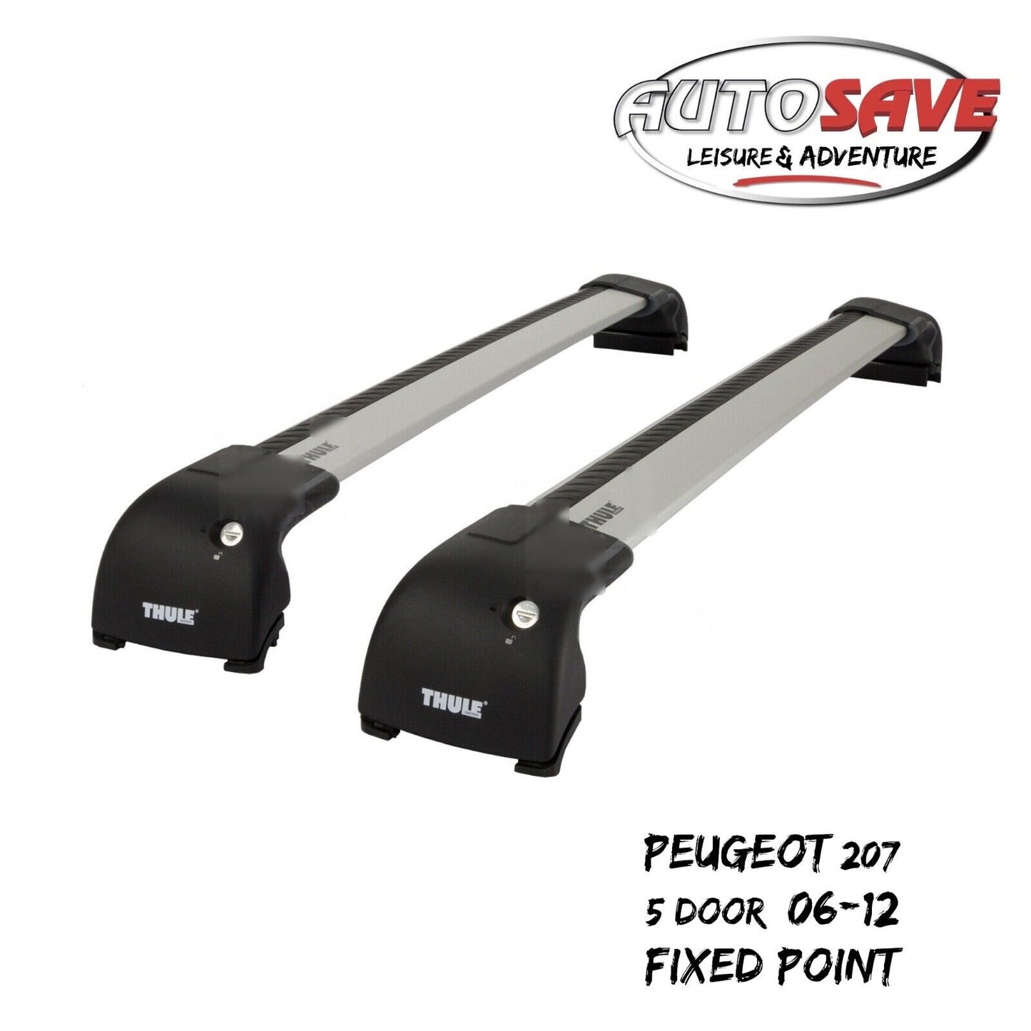 Thule WingBar Edge Silver Roof Bars Peugeot 207 5 Door 06-12 Fixed Point Aero