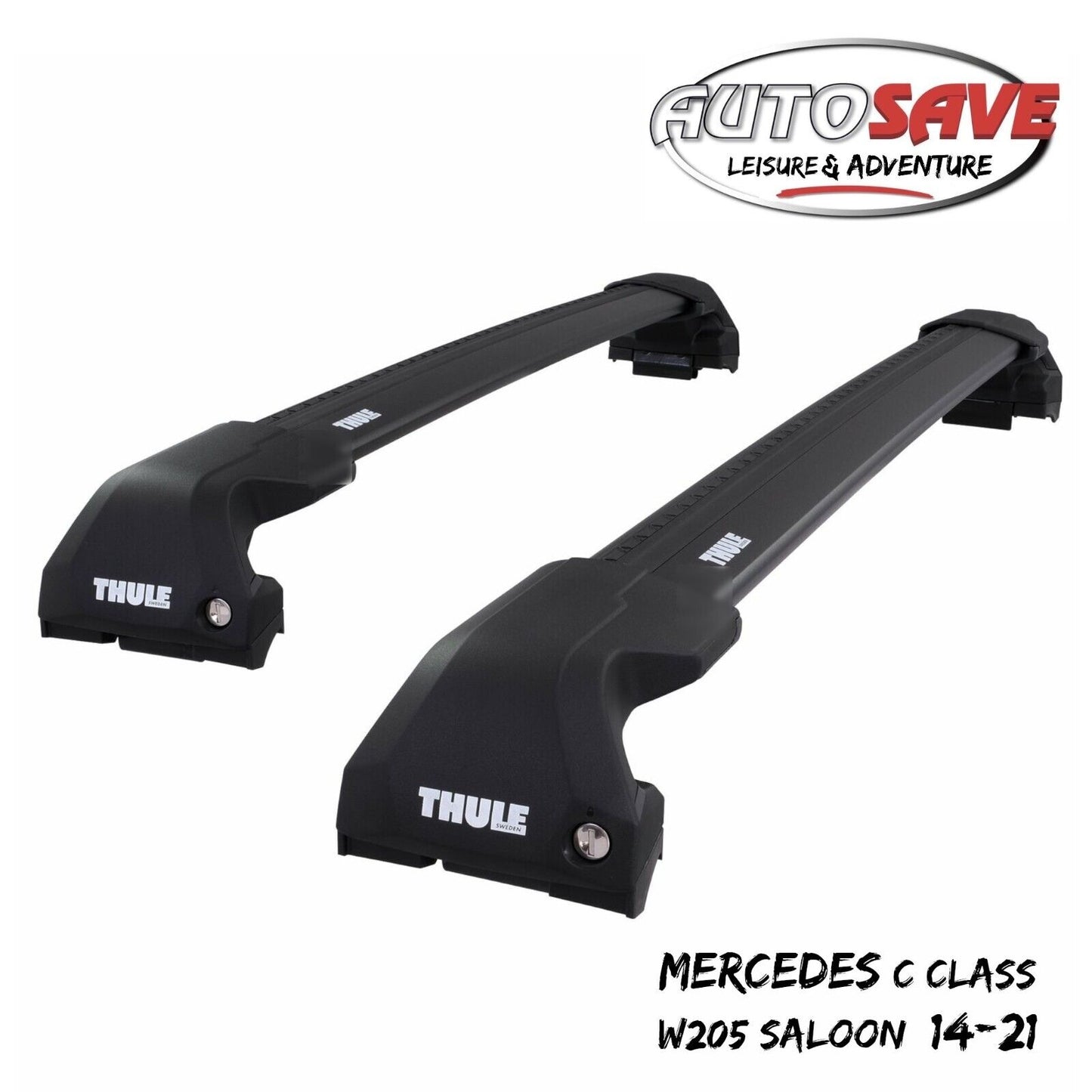 Thule WingBar Edge Black Roof Bars Set to fit Mercedes C Class Saloon W205 14-21