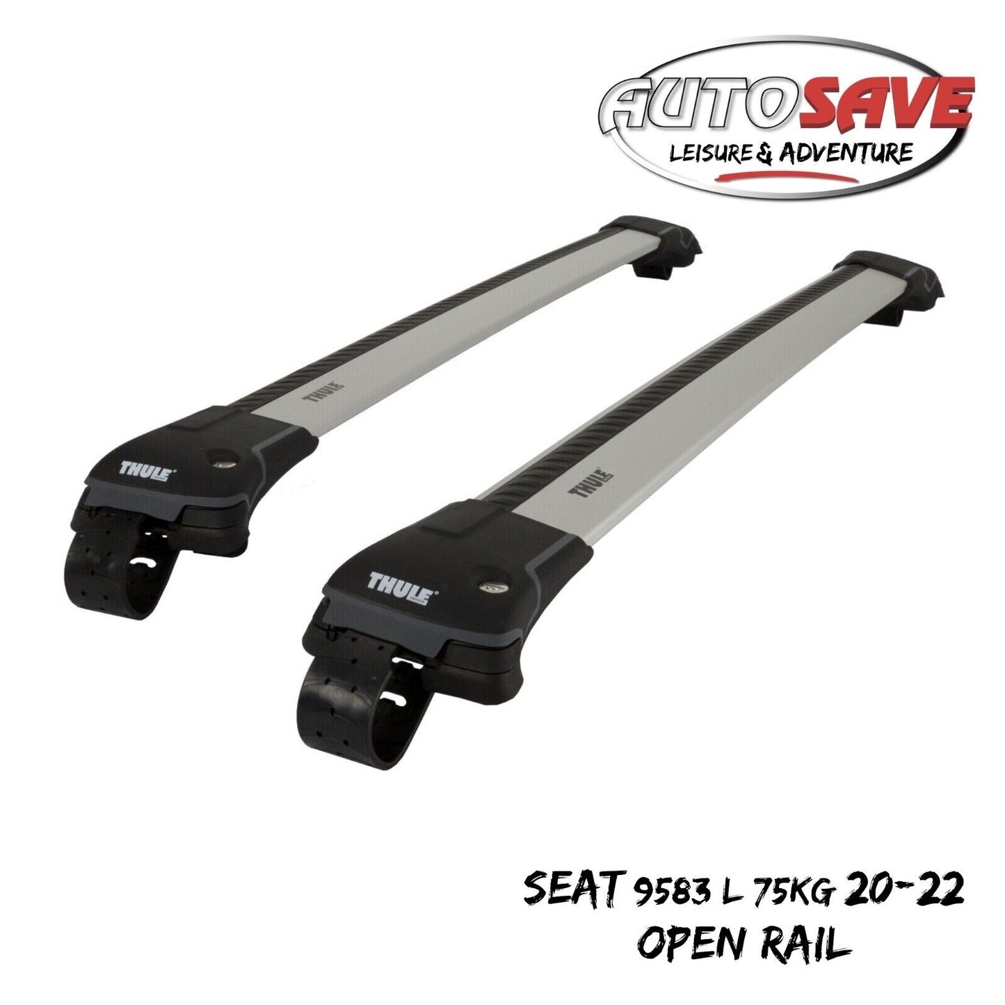 THULE - 9583 L WingBar Edge Silver Car Roof Bars 75 kg Open Rails Lockable Pair