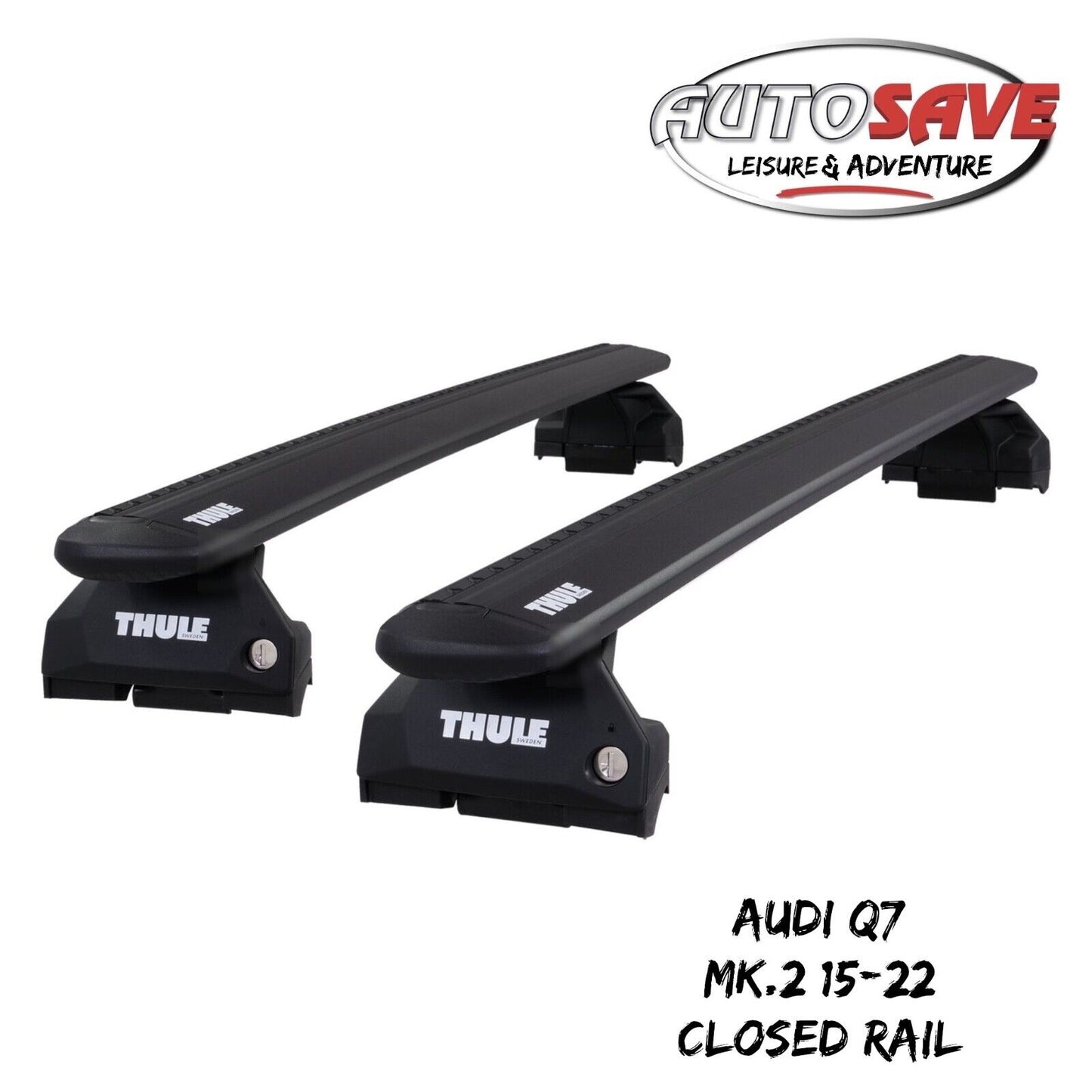 Thule Aluminium WingBar Evo Black Roof Bars for Audi Q7 Mk.2 15-22 Closed Rail