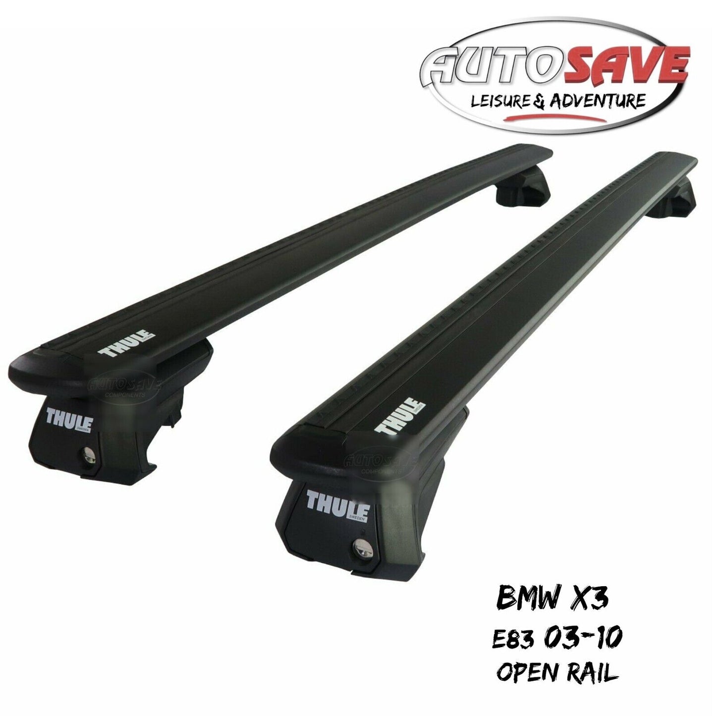 Thule Aluminium WingBar Evo Black Roof Bars to fit BMW X3 E83 03-10 Open Rail