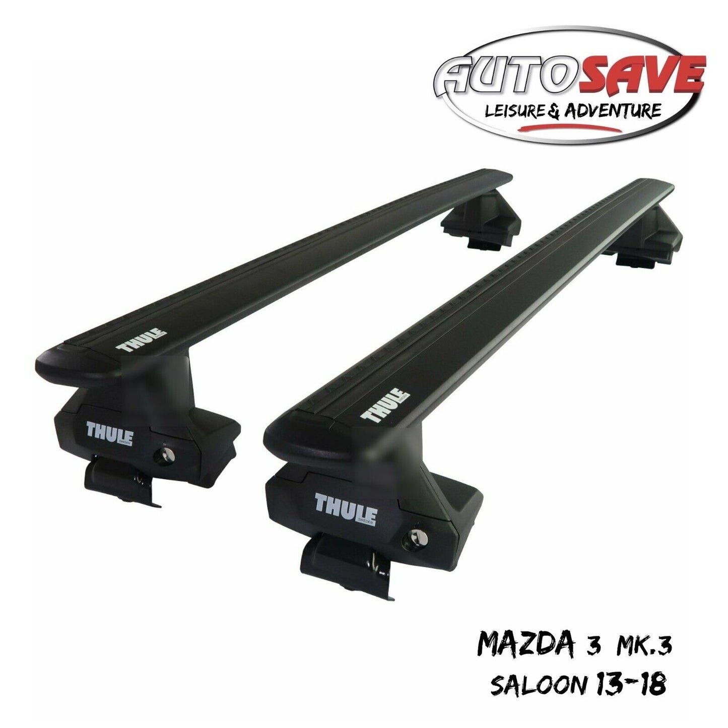 Thule Aluminium WingBar Evo Black Roof Bars Set to fit Mazda 3 Mk.3 Saloon 13-18