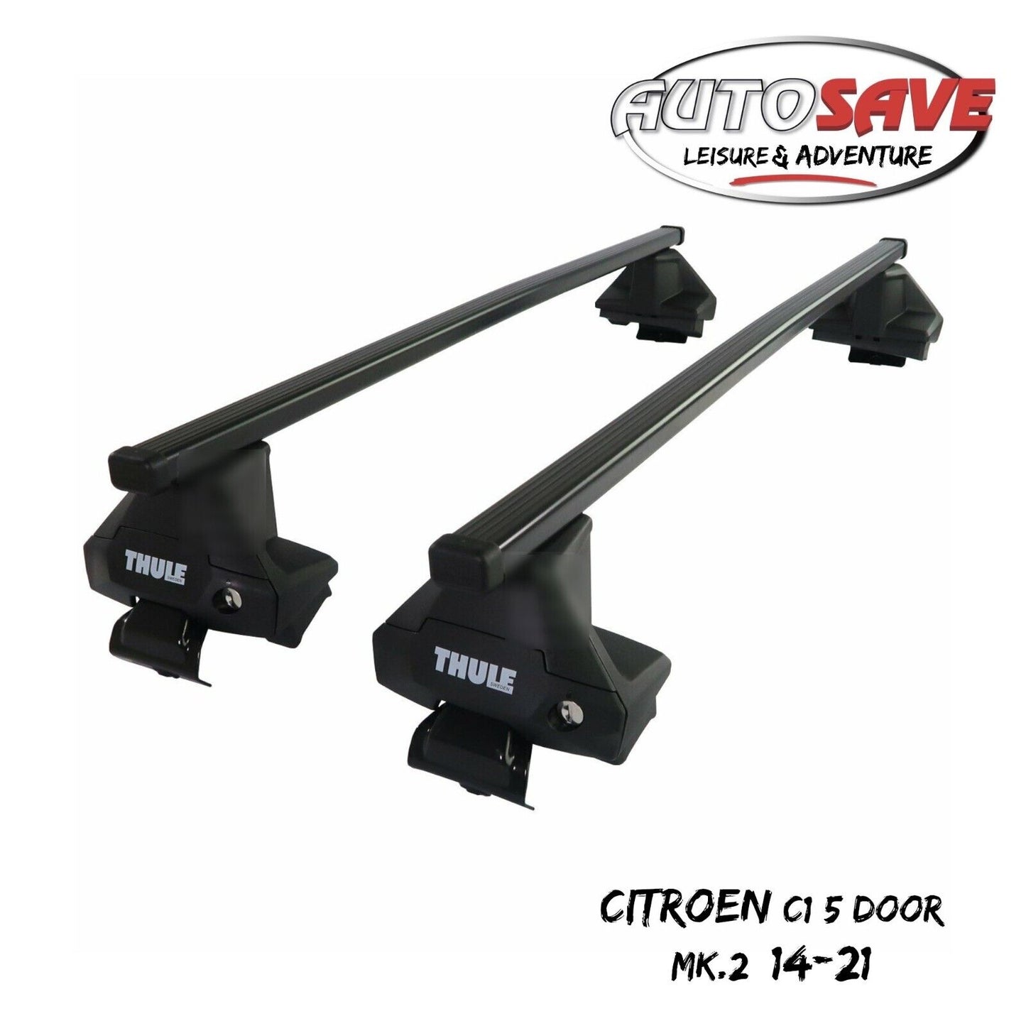 Thule Steel SquareBar Evo Roof Bar Set for Citroen C1 5 Door Mk.2 14-21 Lockable