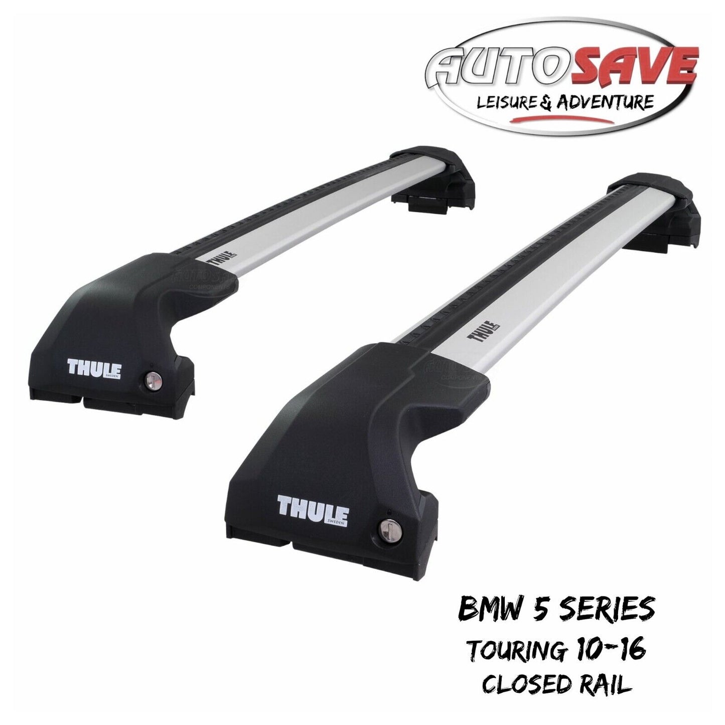 Thule WingBar Edge Silver Roof Bars Set to fit BMW 5 Series Touring 10-16 Rails