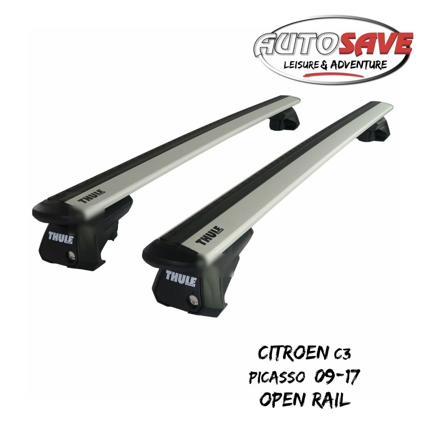 Thule Alu WingBar Evo Silver Roof Bars to fit Citroen C3 Picasso 09-17 Open Rail