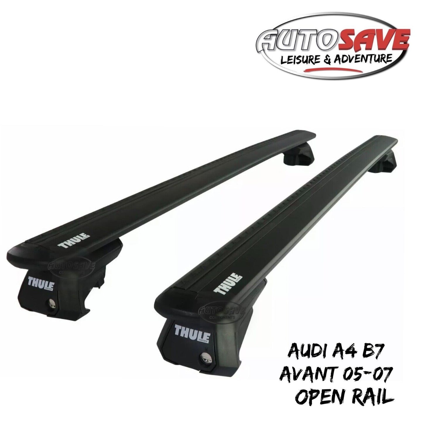 Thule Alu WingBar Evo Black Roof Bars to fit Audi A4 B7 Avant 05-07 Open Rail
