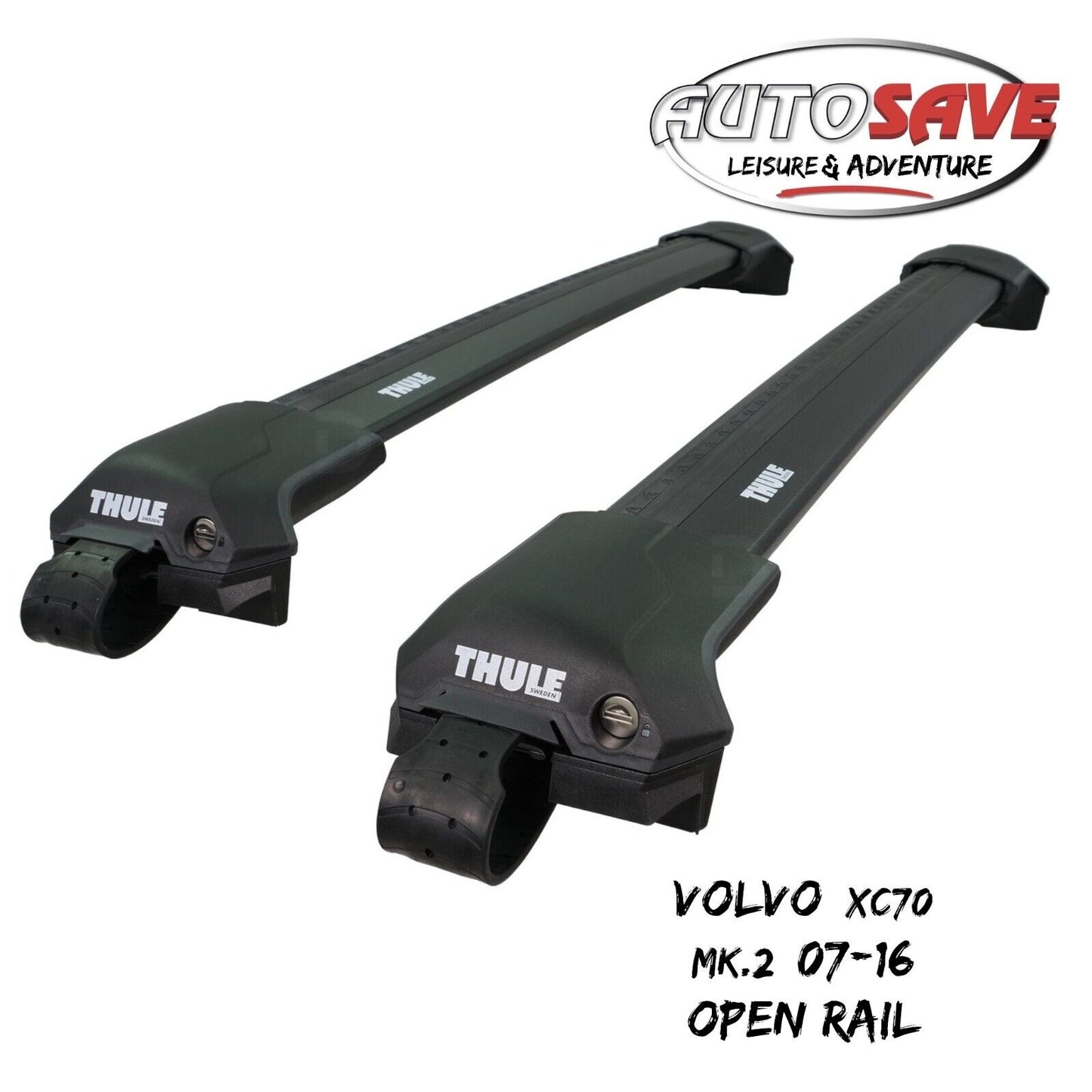Thule WingBar Edge Black Roof Bars Volvo XC70 Mk.2 07-16 Open Rails Alu Aero