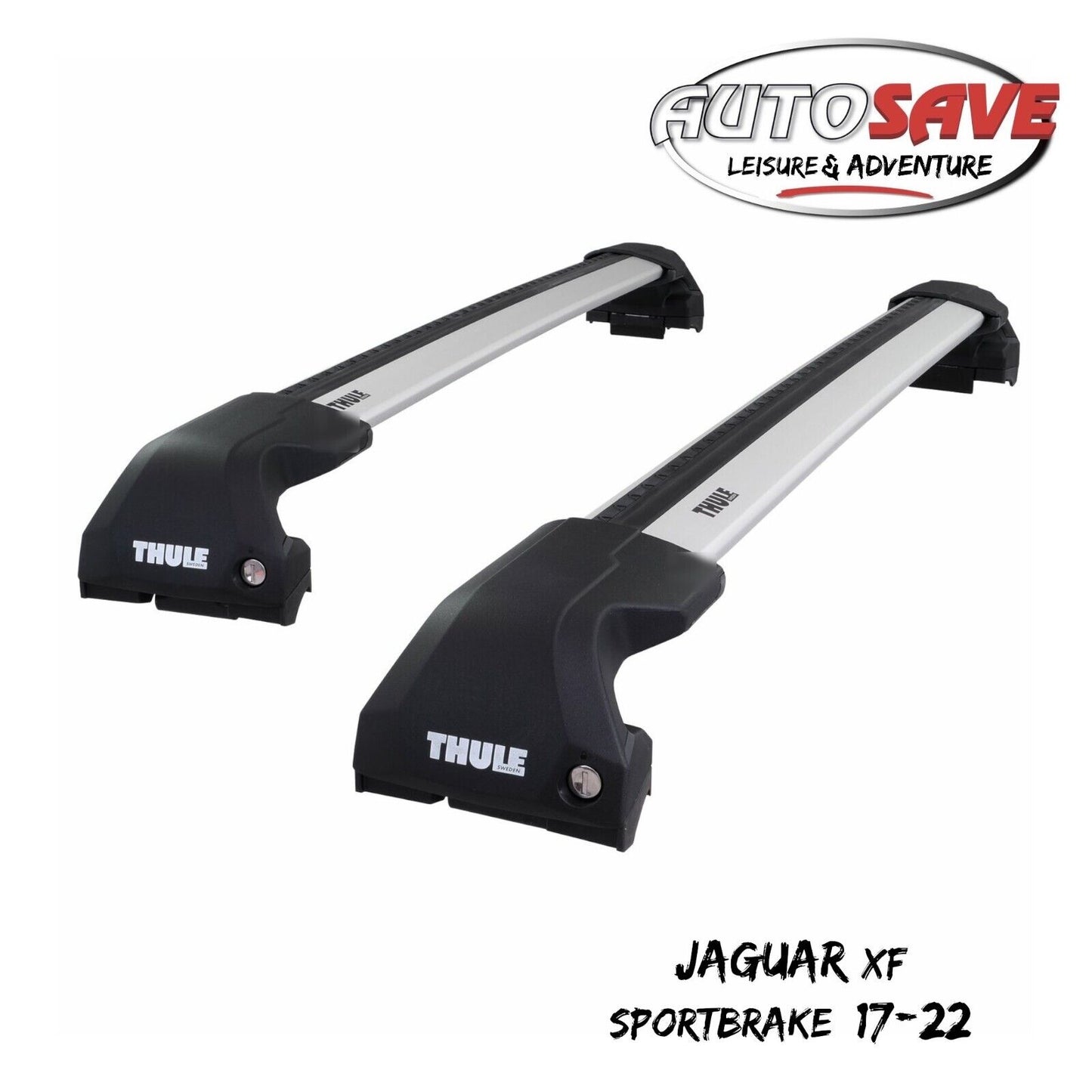 Thule WingBar Edge Silver Roof Bars Set to fit Jaguar XF Sportbrake 17-22 Rails