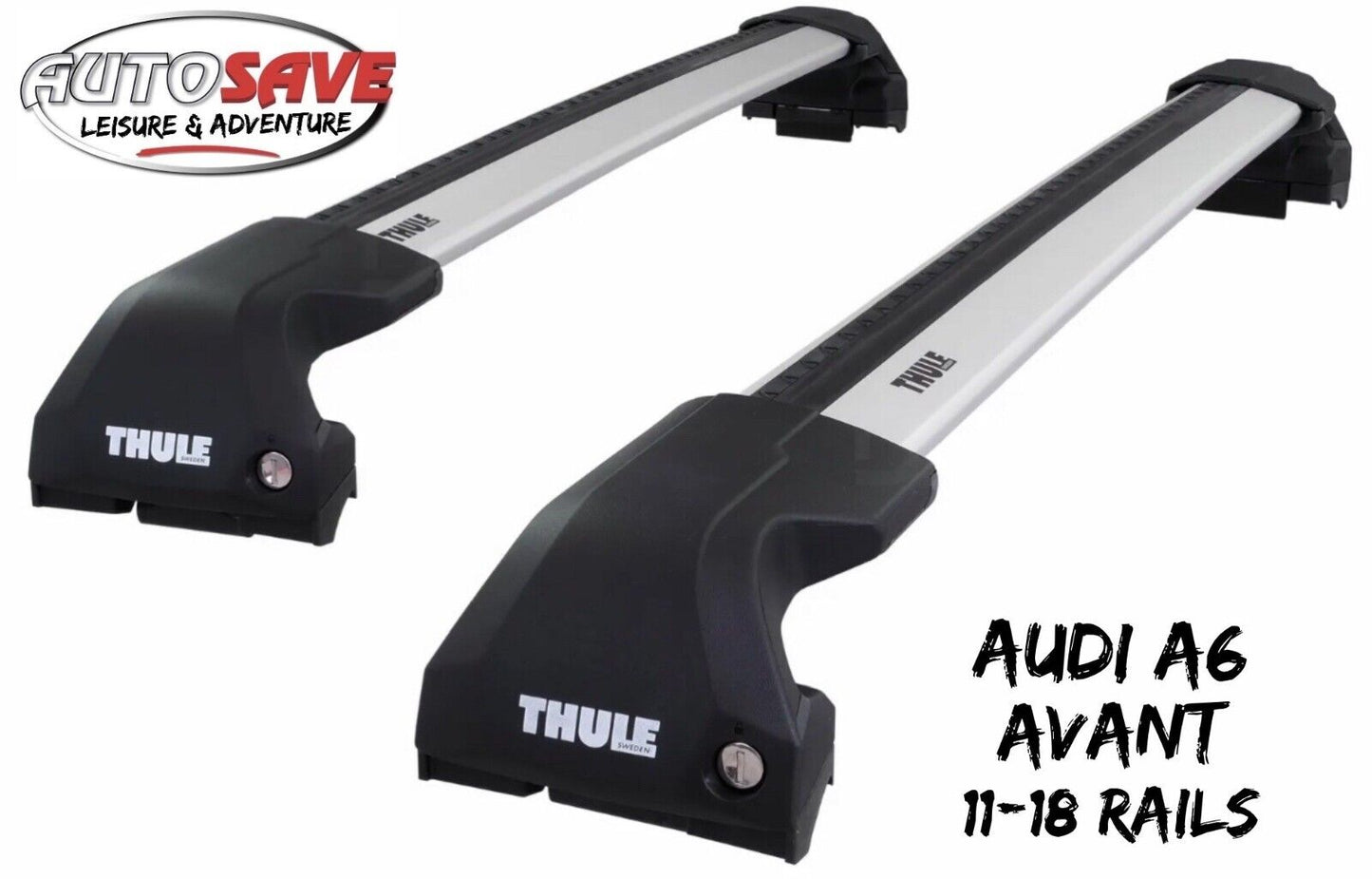 Thule WingBar Edge Silver Aluminium Roof Bars Set for Audi A6 Avant 11-18 Rails