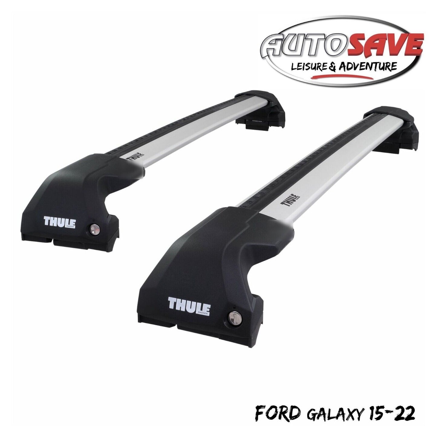 Thule WingBar Edge Silver Aluminium Roof Bars Set to fit Ford Galaxy 15-22 Rails