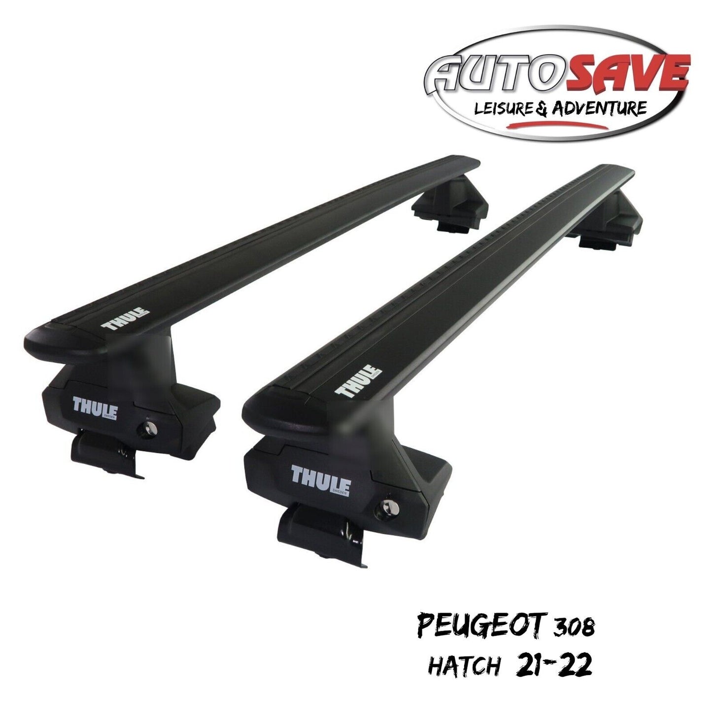 Thule Aluminium WingBar Evo Black Roof Bars to fit Peugeot 308 Hatch 21-22 Pair