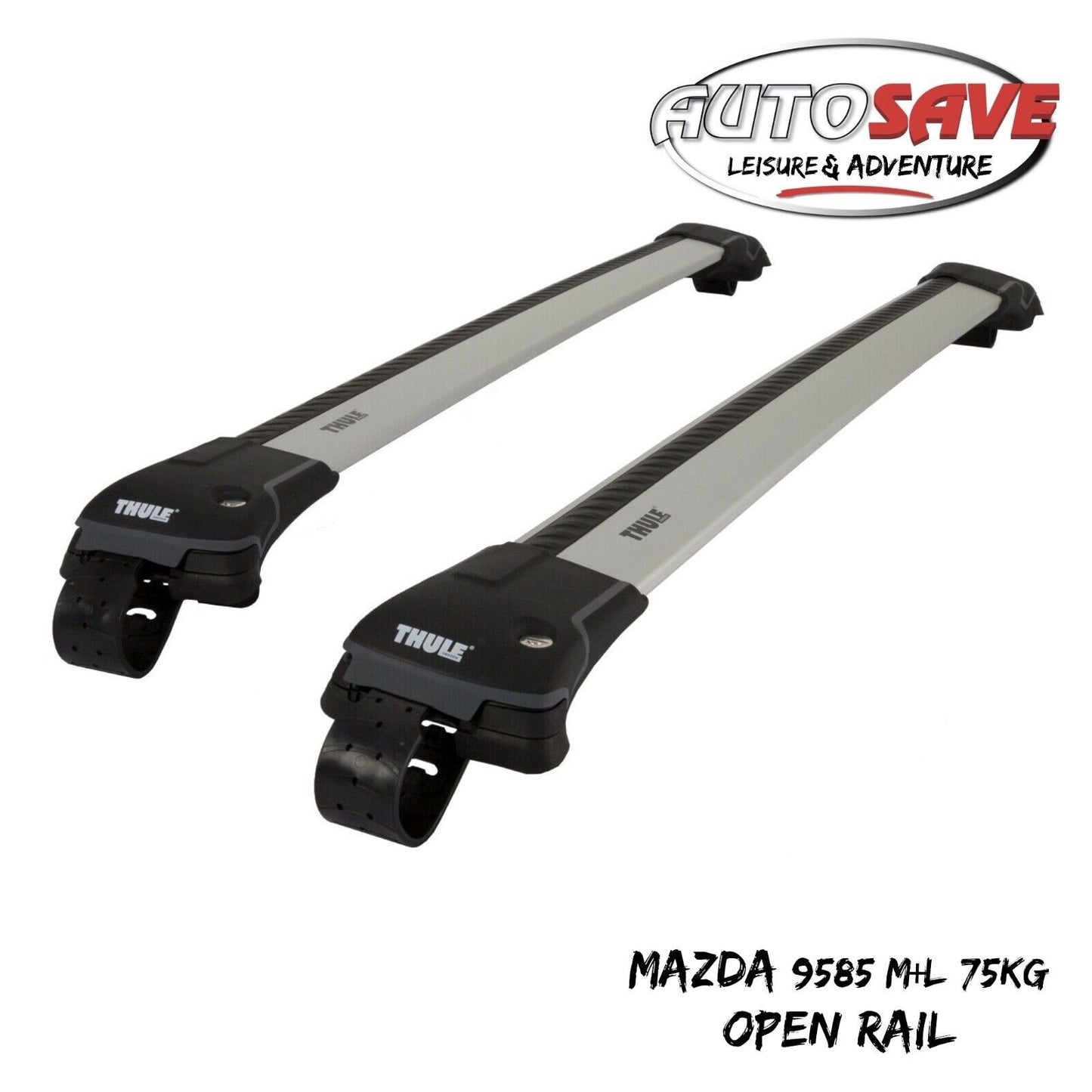 THULE - 9585 M+L WingBar Edge Black Car Roof Bars 75 kg Open Rails Lockable Pair