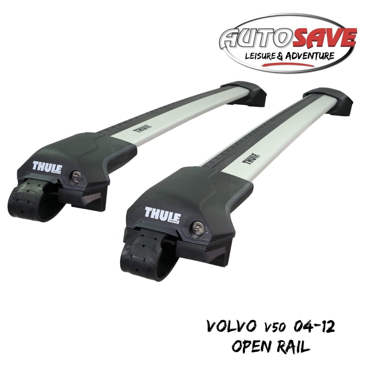 Thule WingBar Edge Silver Roof Bars Volvo V50 04-12 Open Rails Aluminium Aero