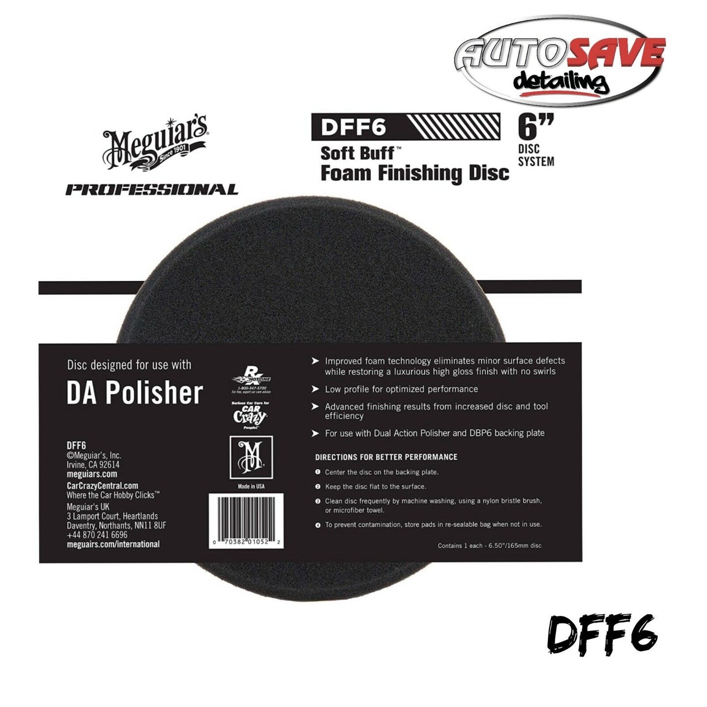 Meguiars Soft Buff DA Finishing Pad 6" DFF6 Single Pad