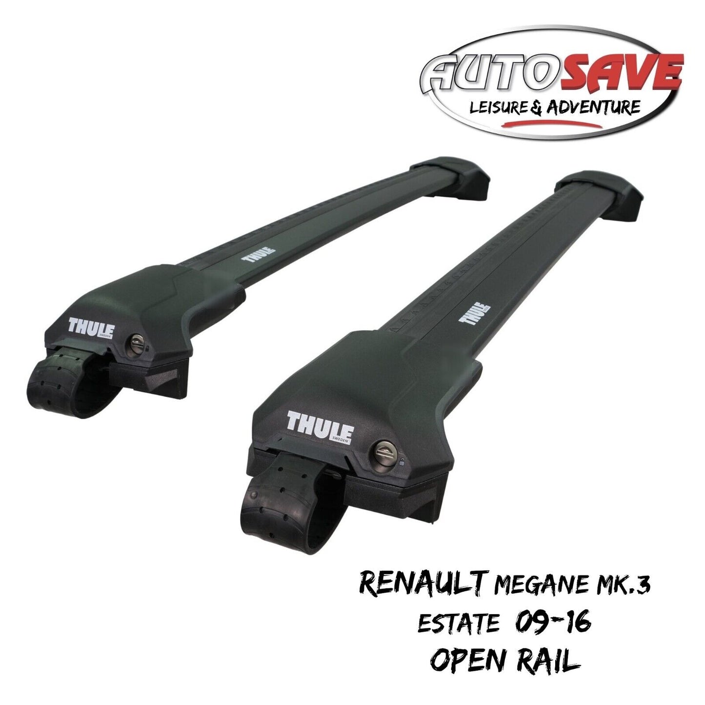 Thule WingBar Edge Black Roof Bars Renault Megane Mk.3 Estate 09-16 Open Rails