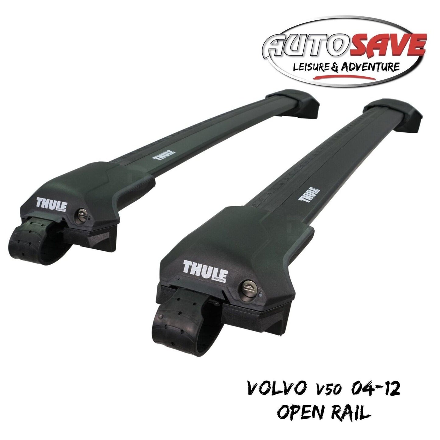Thule WingBar Edge Black Roof Bars Volvo V50 04-12 Open Rails Aluminium Aero