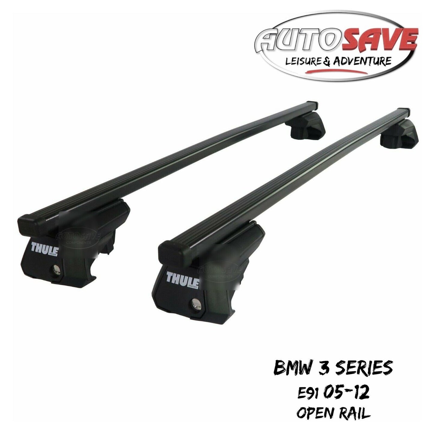 Thule Steel SquareBar Evo Roof Bar Set BMW 3 Series E91 Touring 05-12 Open Rail