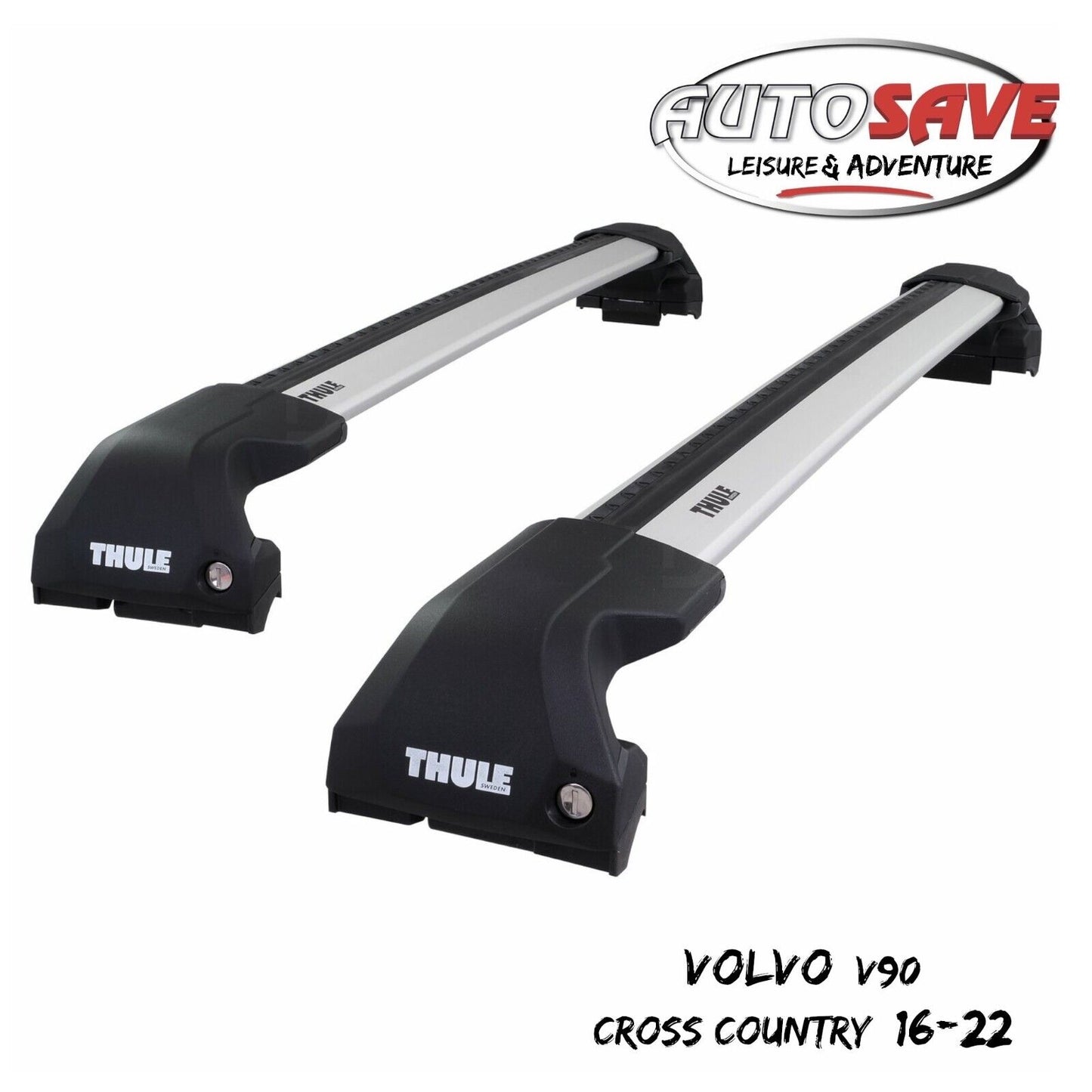 Thule WingBar Edge Silver Roof Bars Set for Volvo V90 Cross Country 16-22 Rails