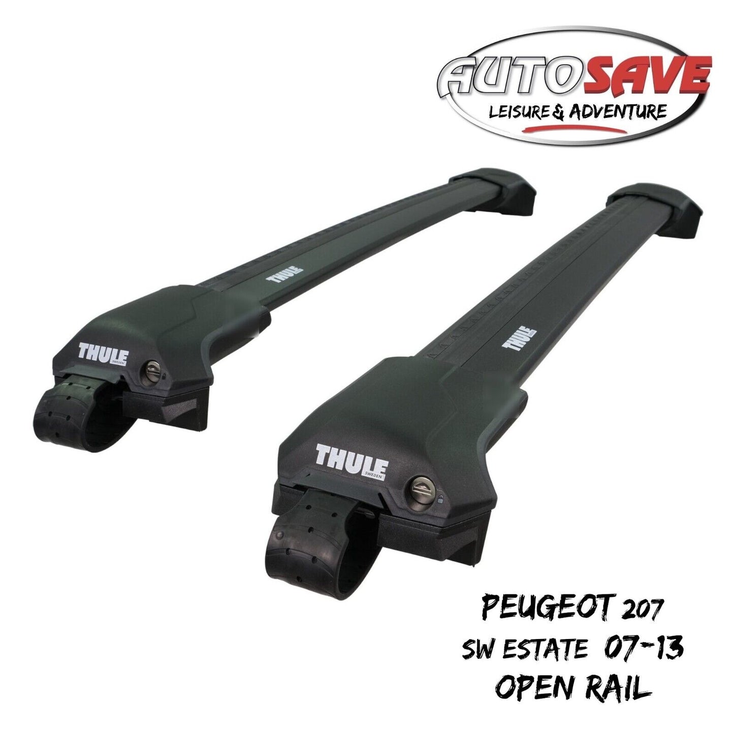 Thule WingBar Edge Black Roof Bars Peugeot 207 SW Estate 07-13 Open Rails Aero