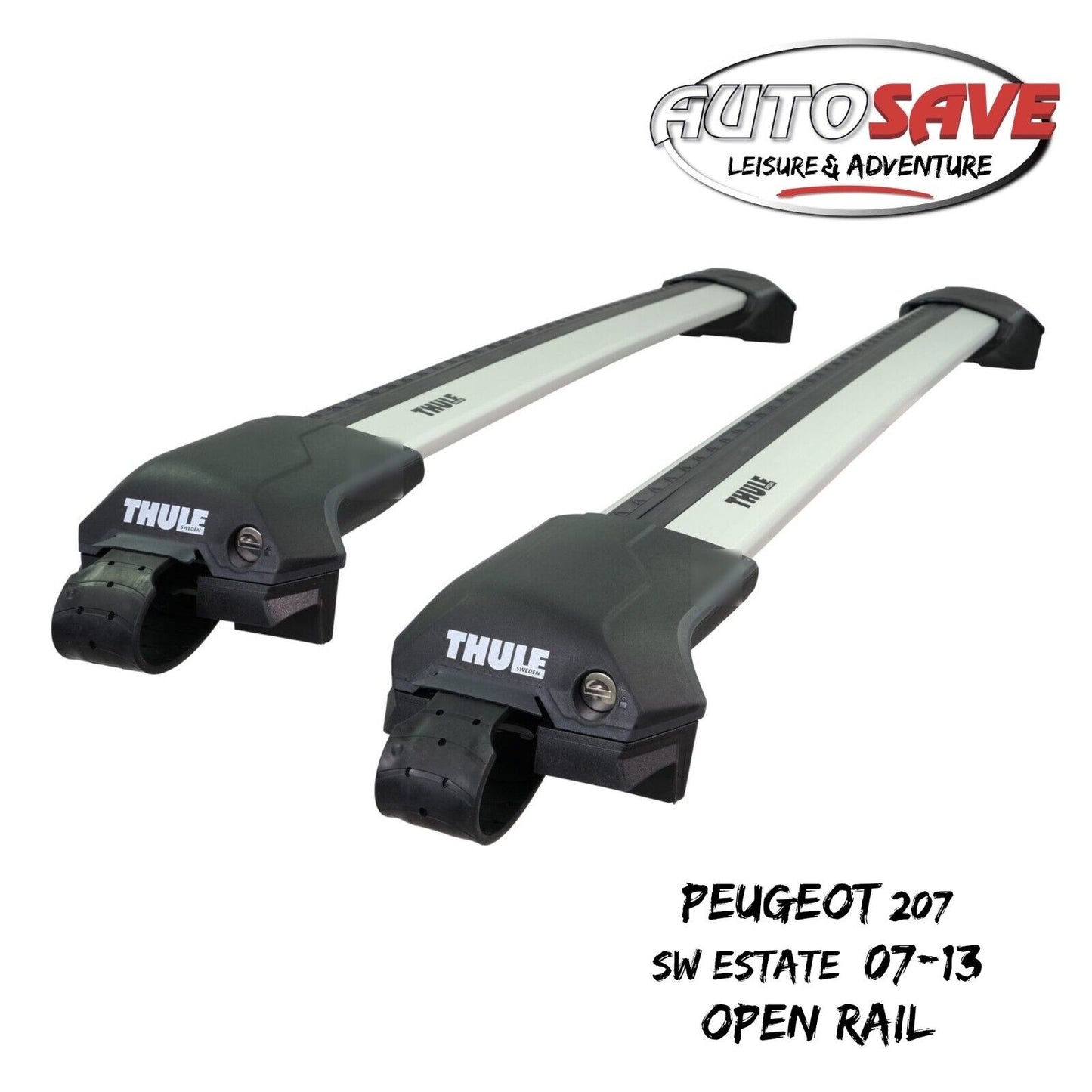 Thule WingBar Edge Silver Roof Bars Peugeot 207 SW Estate 07-13 Open Rails Aero