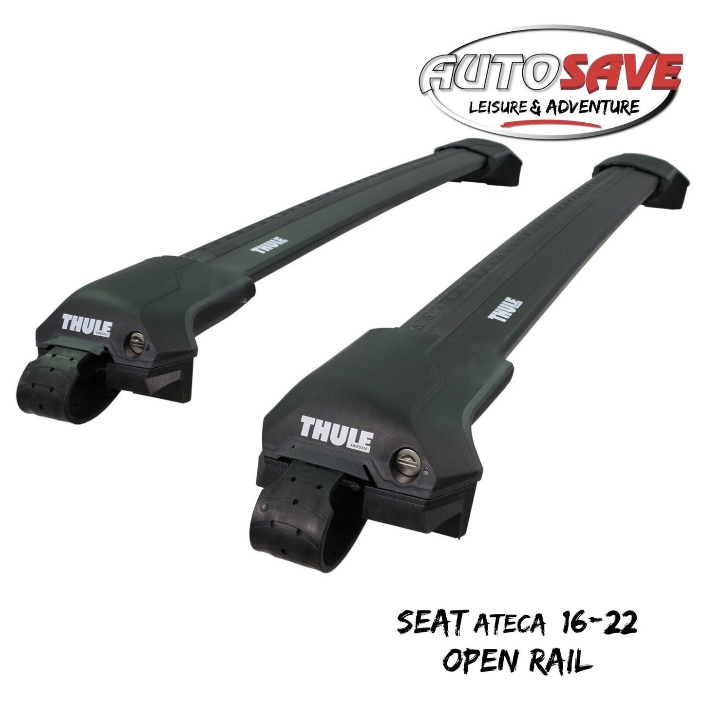 Thule WingBar Edge Black Roof Bars Seat Ateca 16-22 Open Rails Aluminium Aero