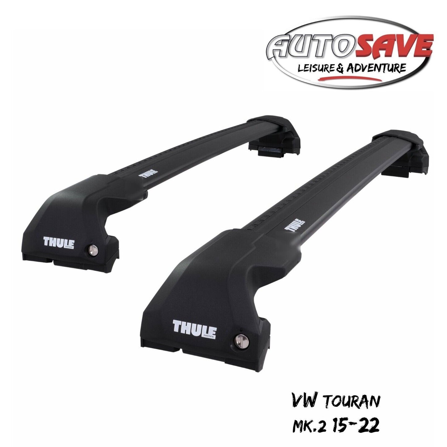 Thule WingBar Edge Black Aluminium Roof Bars Set for VW Touran Mk.2 15-22 Rails