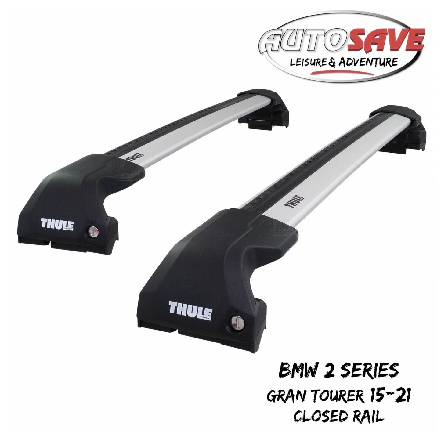 Thule WingBar Edge Silver Roof Bars Set for BMW 2 Series Gran Tourer 15-21 Rails