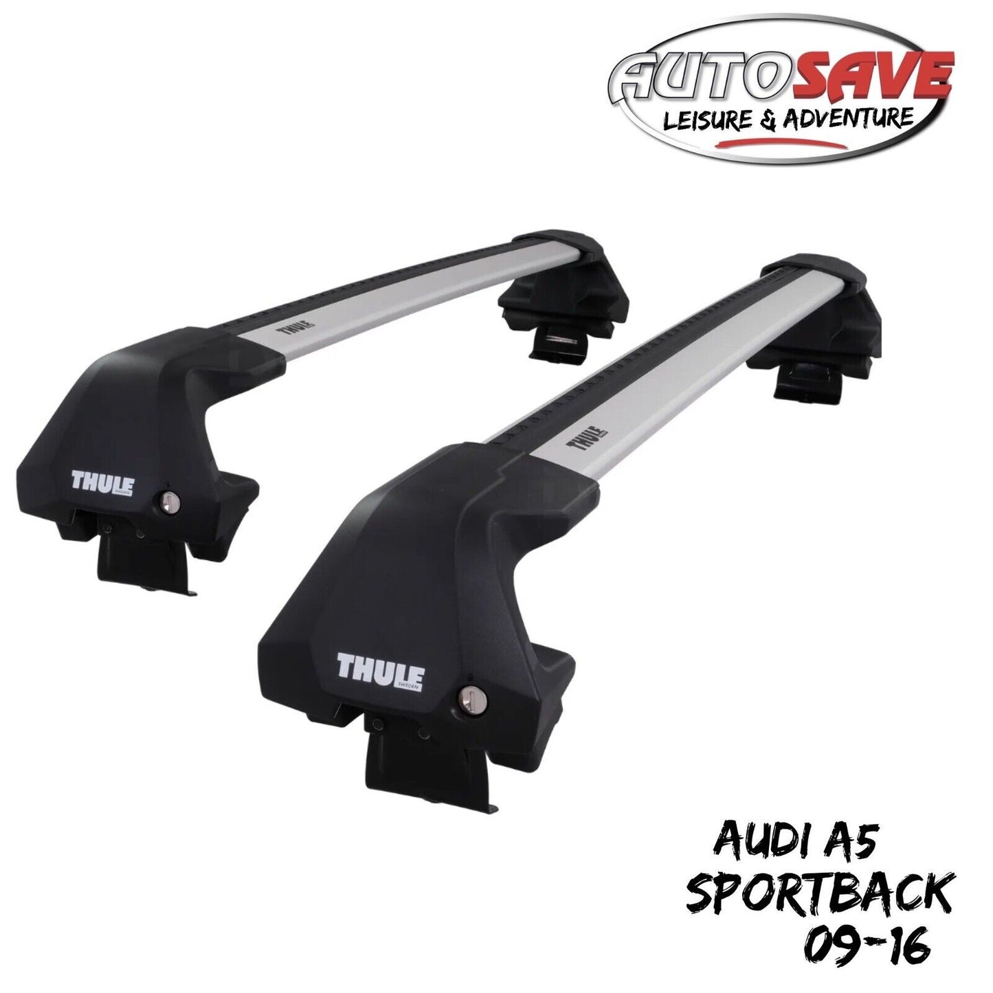 Thule WingBar Edge Silver Aluminium Roof Bars Set for Audi A5 Sportback B8 09-16