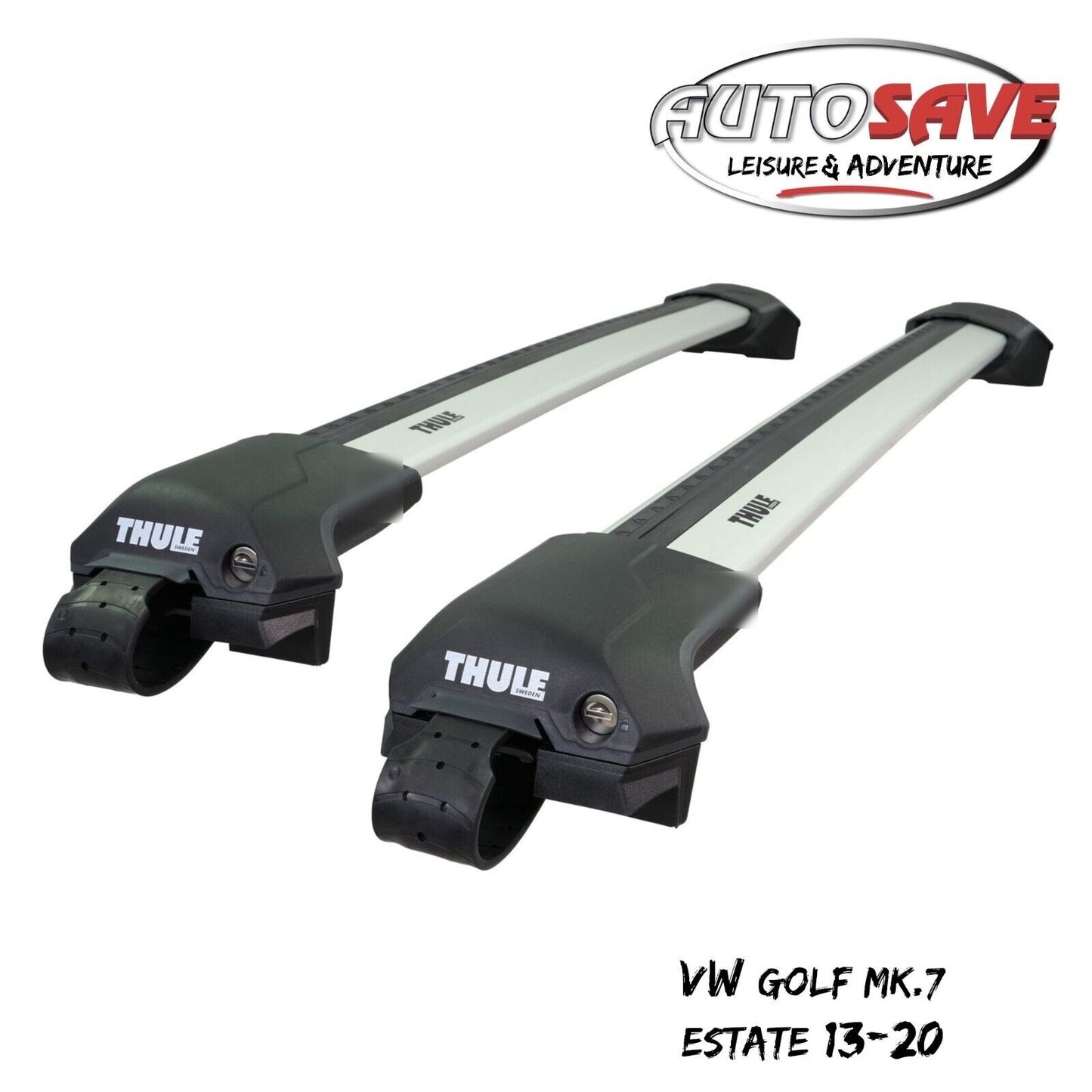 Thule WingBar Edge Silver Roof Bars Set to fit VW Golf Estate Mk.7 13-20 Rails