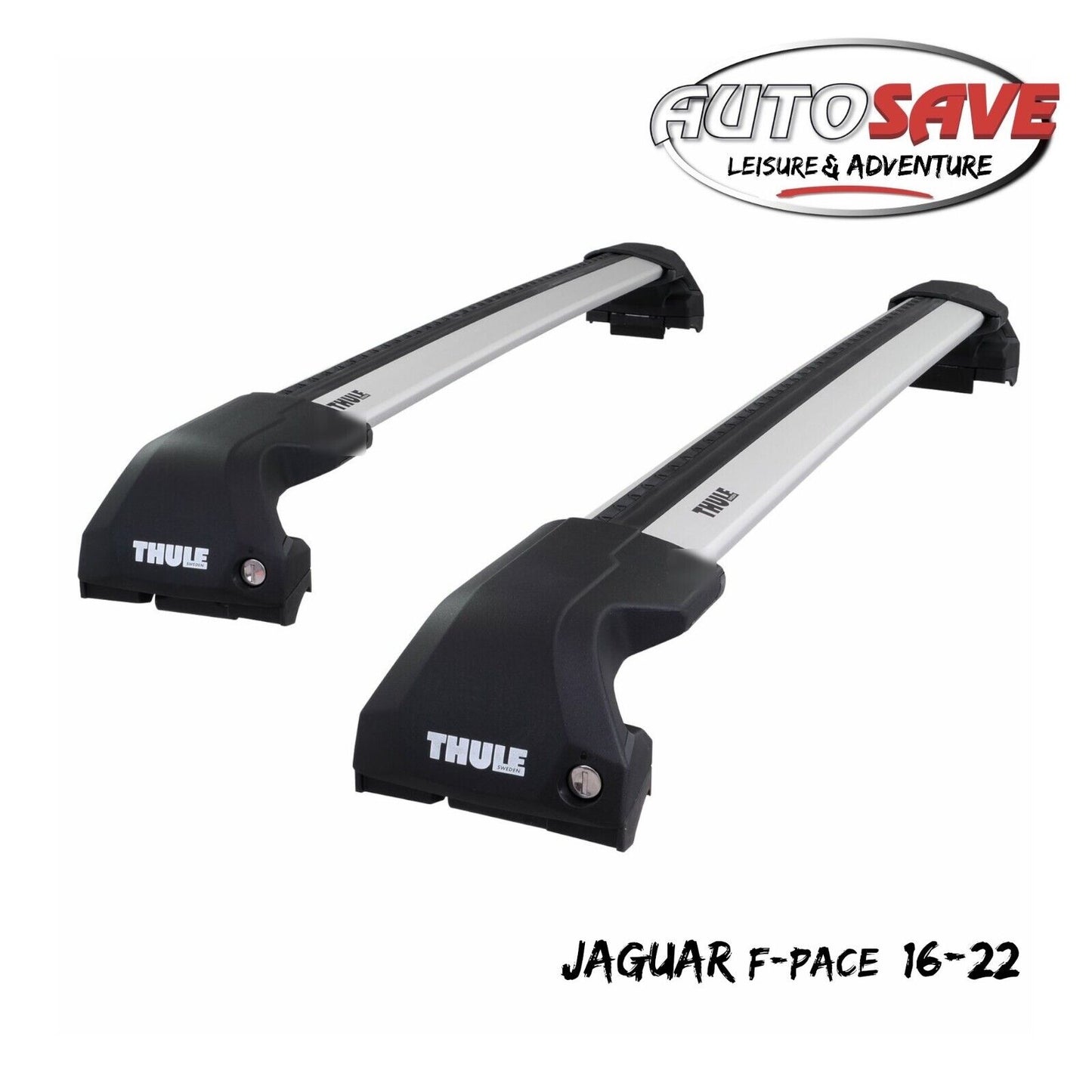 Thule WingBar Edge Silver Aluminium Roof Bars Set for Jaguar F-Pace 16-22 Rails