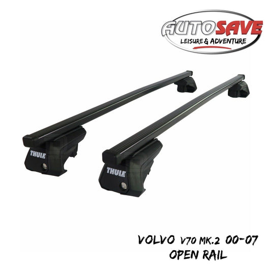Thule Steel SquareBar Evo Roof Bars Set to fit Volvo V70 Mk.2 00-07 Open Rail