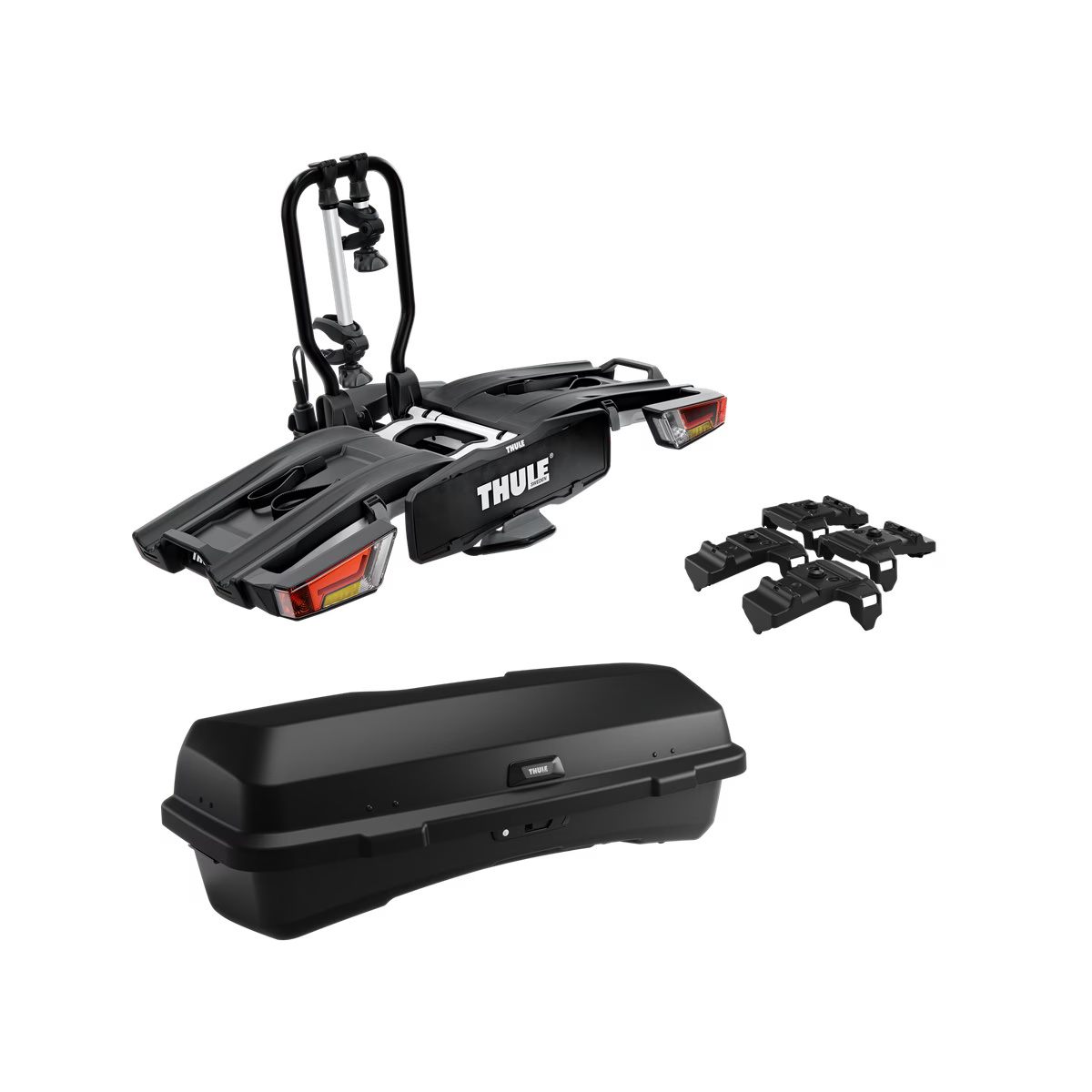 THULE BUNDLE - EasyFold XT 2-bike Cycle Carrier, Carrying Bag, and Santu Cargo Box incl. Adapter Kit