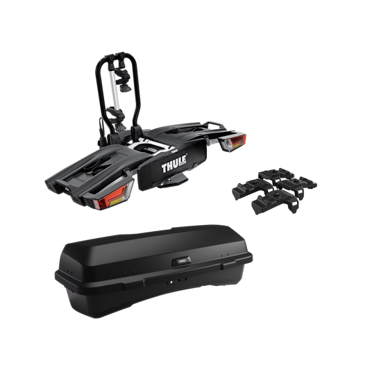 THULE BUNDLE - EasyFold XT 2-bike Cycle Carrier, Carrying Bag, and Santu Cargo Box incl. Adapter Kit