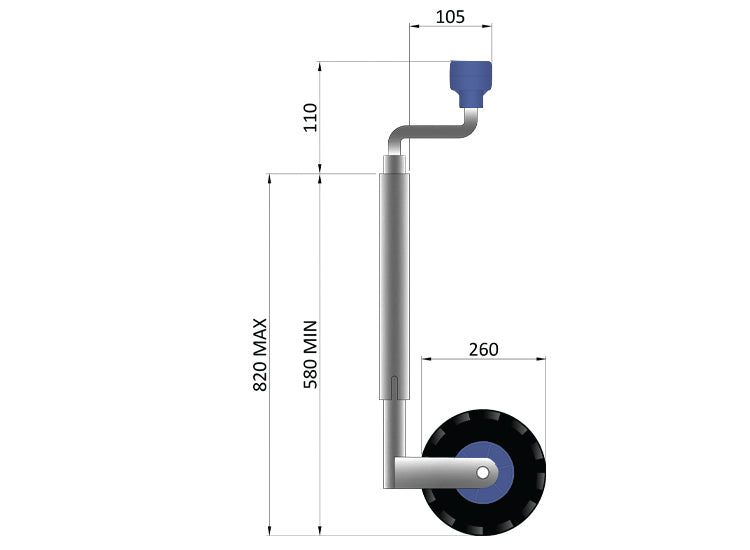 48mm 100Kg Pneumatic Telescopic Jockey Wheel
