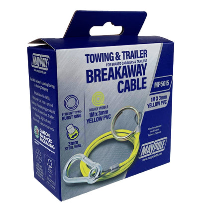 1m X 3mm Yellow PVC Breakaway Cable