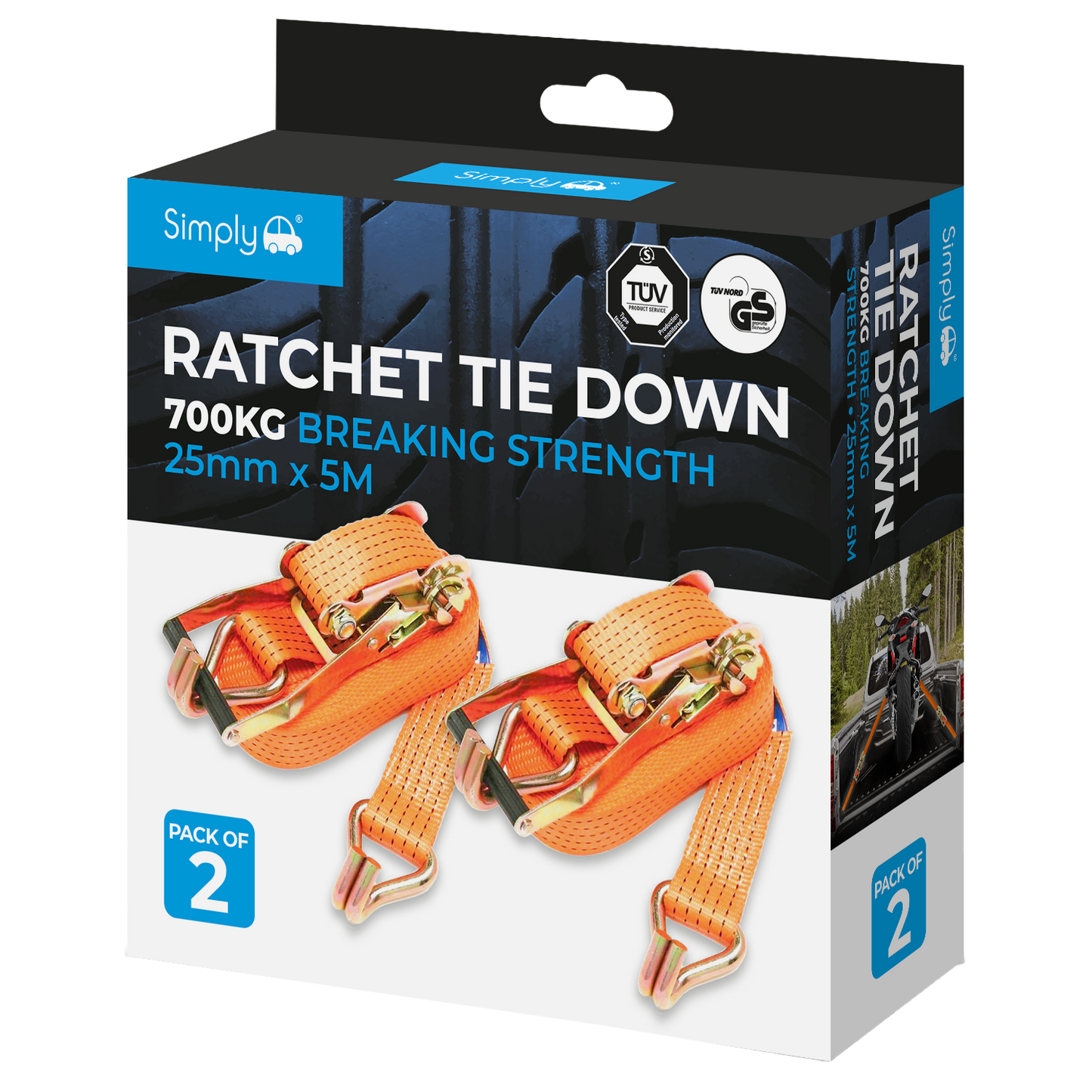 Ratchet Tie Down 700kg 2 Pack