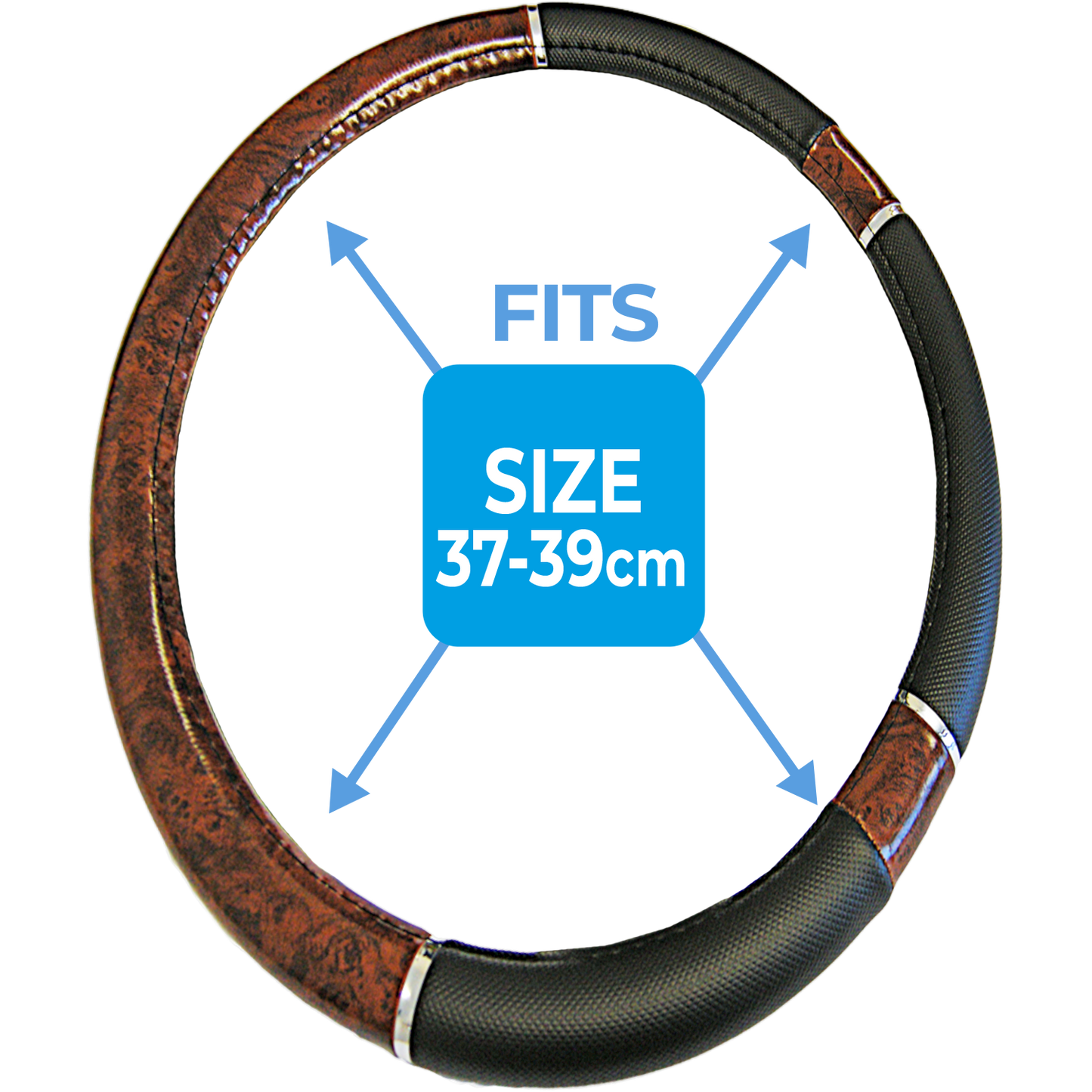Black/ Wood Steering Wheel Cover