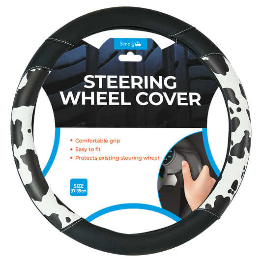 Black Cow Print Steering Wheel Cover