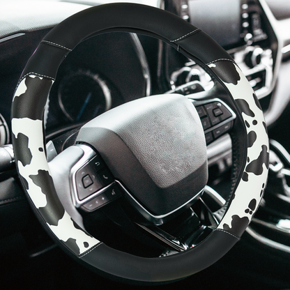 Black Cow Print Steering Wheel Cover