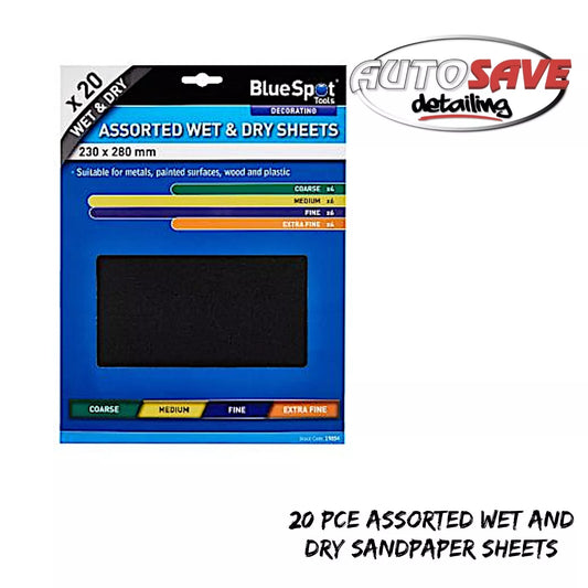 BlueSpot - 20 Piece Assorted Wet And Dry Sandpaper Sheets