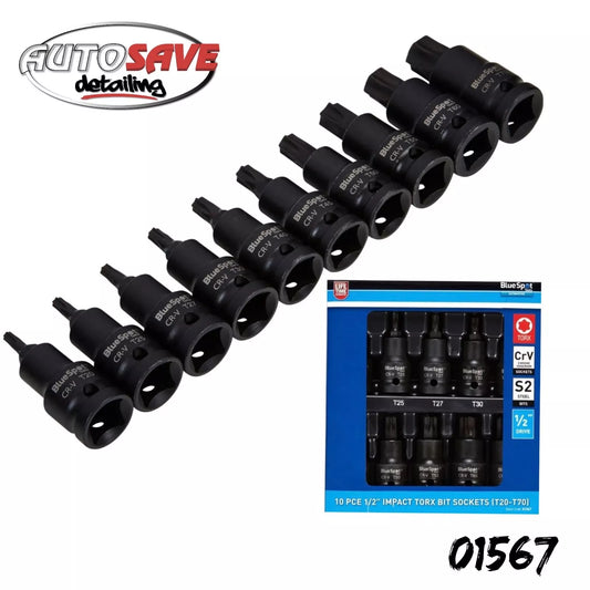 BlueSpot Impact Key Torx 1/2" Drive Bit Socket Set T20 - T70 Bits 10pc